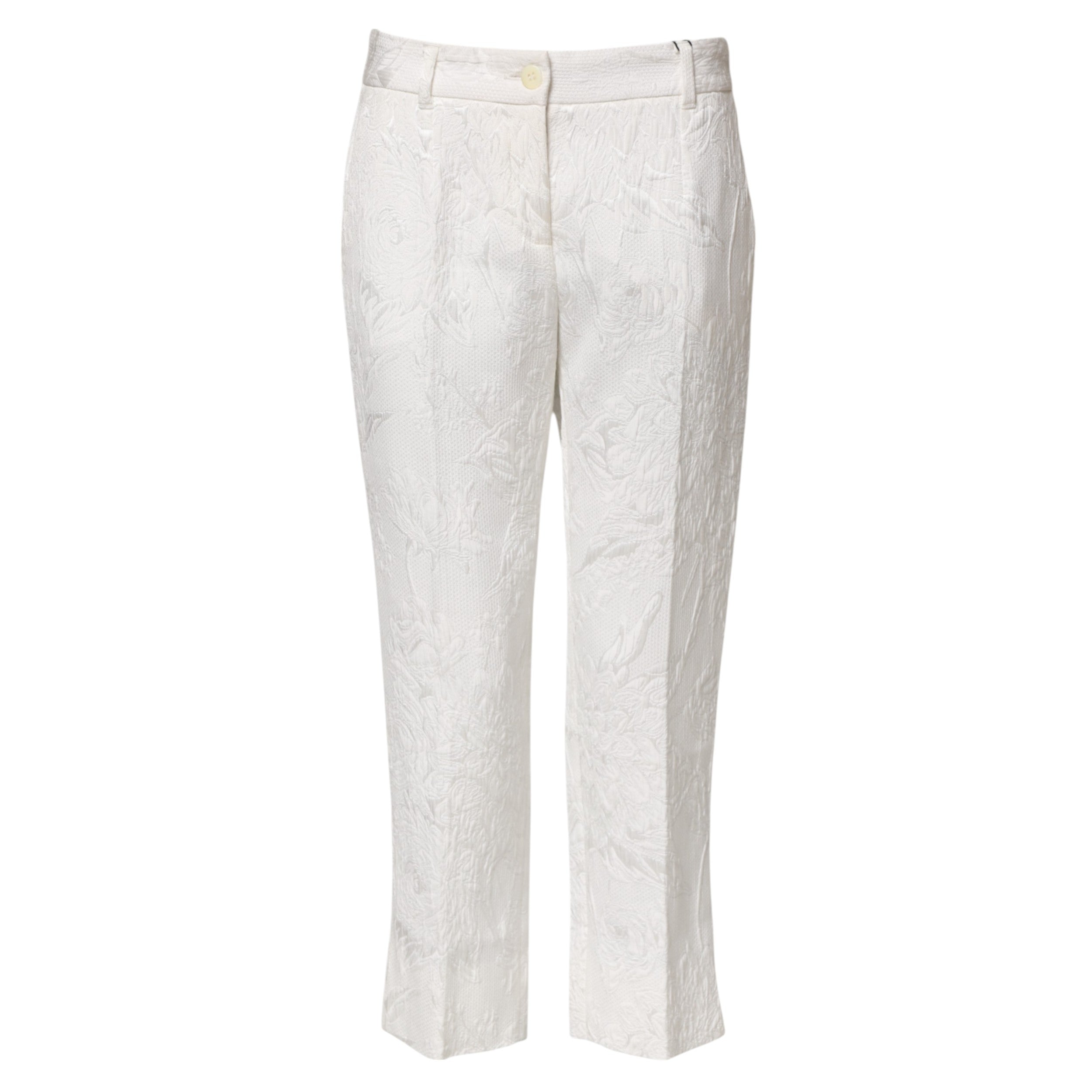Dolce & Gabbana White jacquard trousers in cotton with floral pattern -5