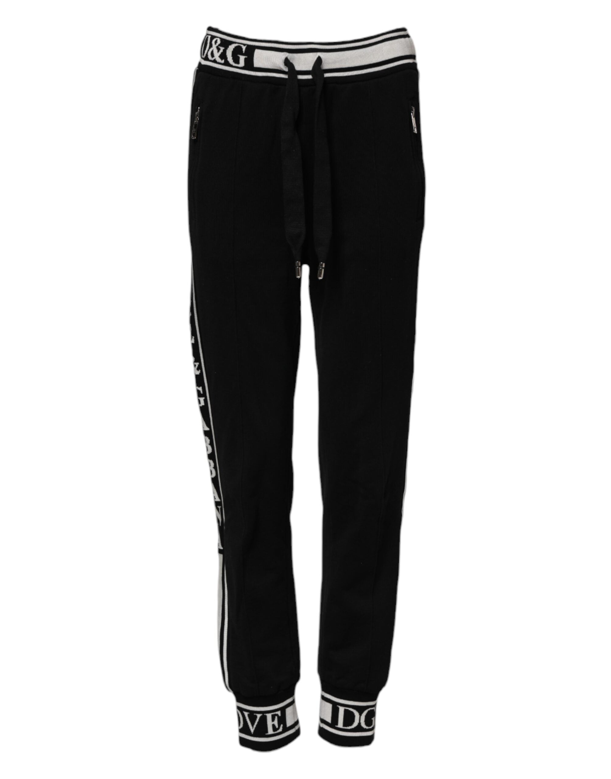 Dolce & Gabbana Schwarze Baumwoll-Jogger-Hose mit Logo-Taille-2