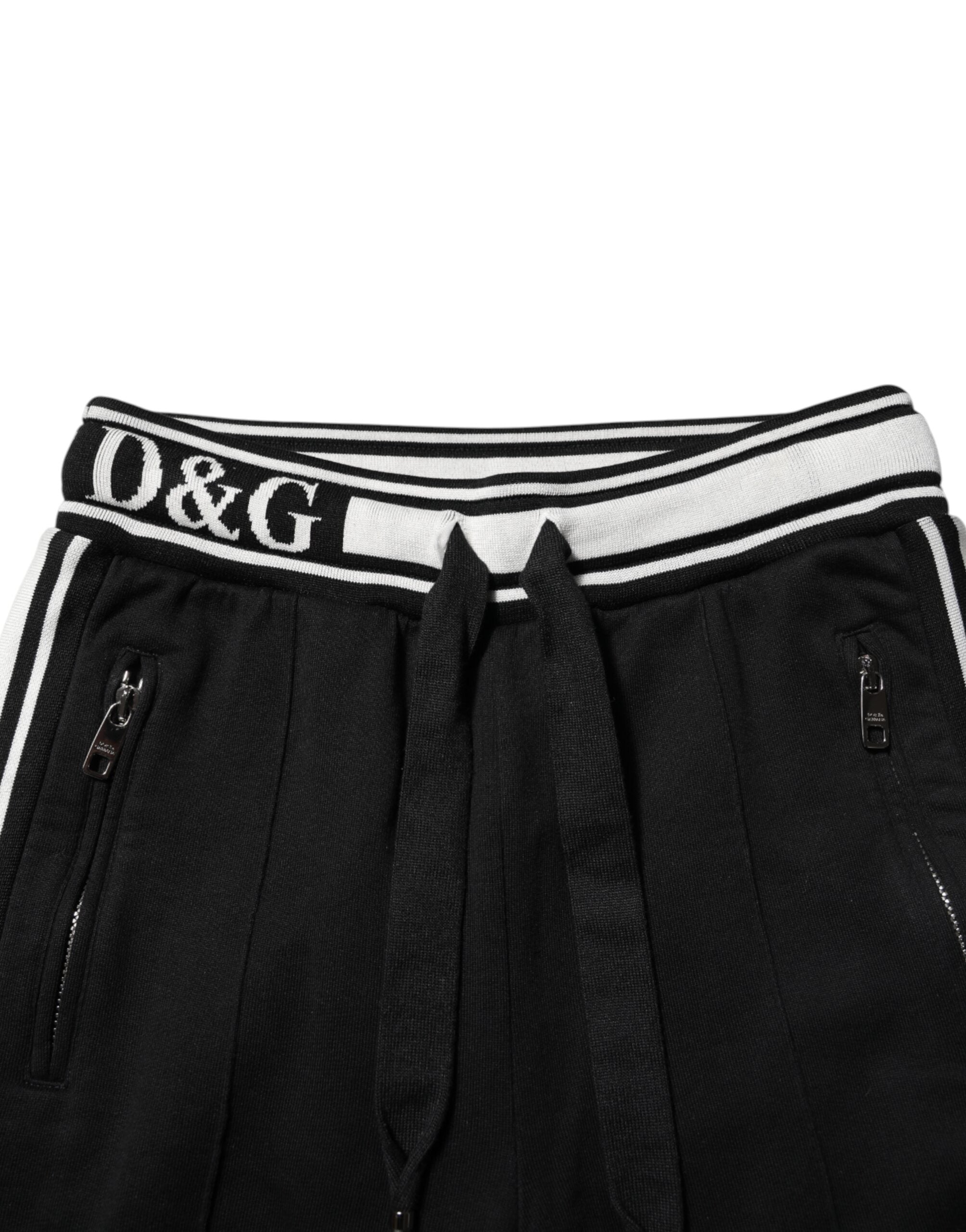 Dolce & Gabbana Schwarze Baumwoll-Jogger-Hose mit Logo-Taille-4