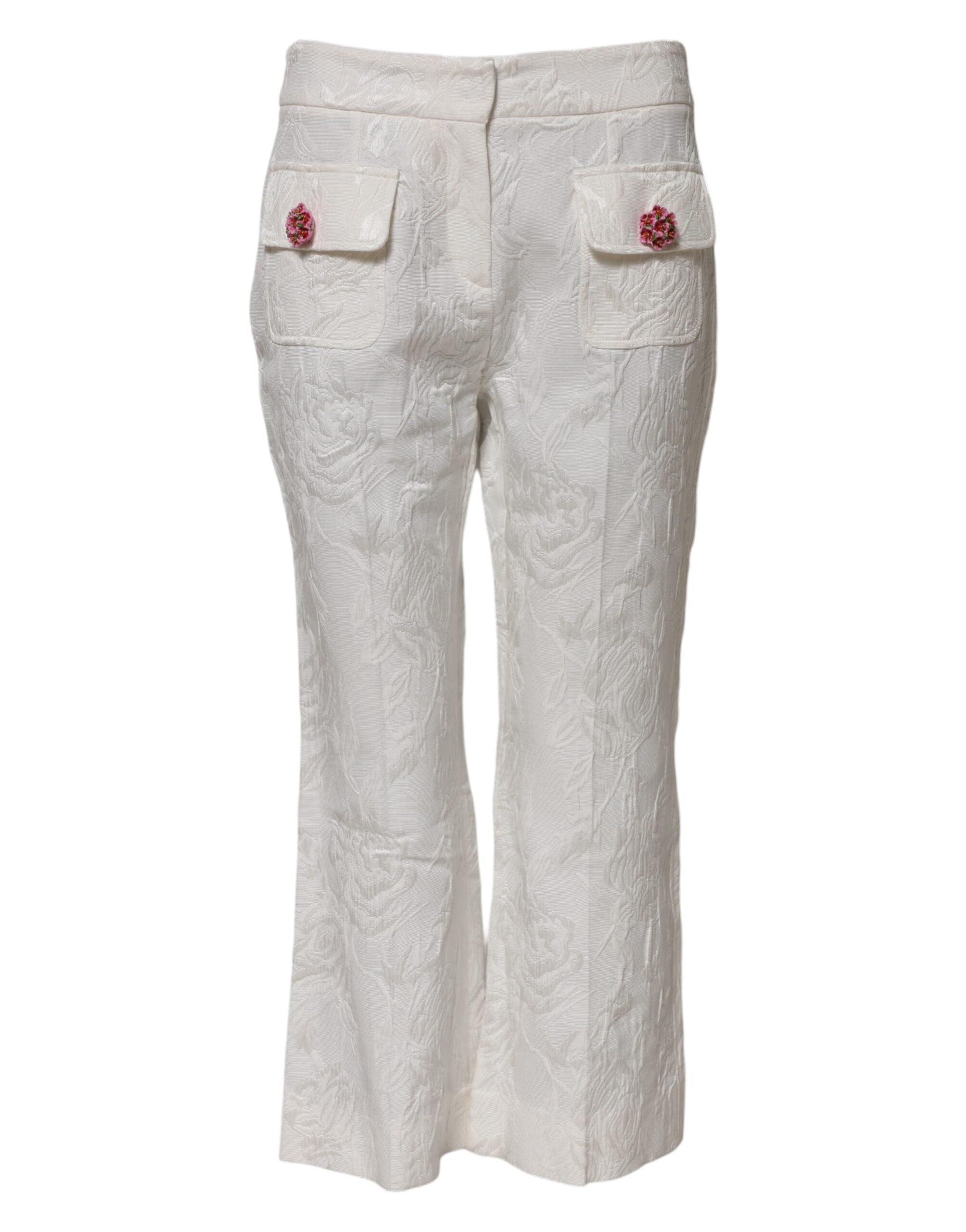 Pantalón jacquard blanco de algodón con estampado floral de Dolce & Gabbana -2