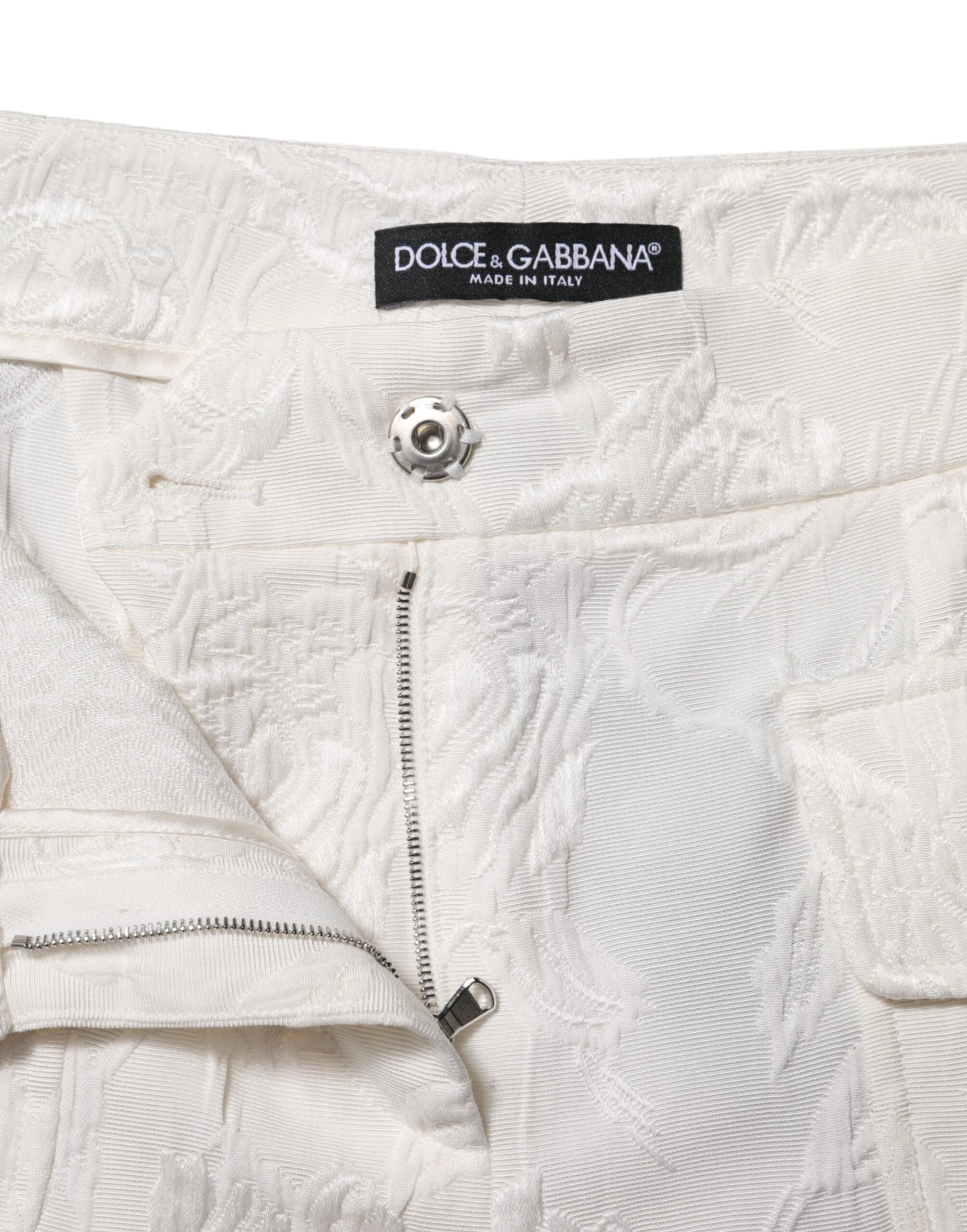 Pantalón jacquard blanco de algodón con estampado floral de Dolce & Gabbana -4