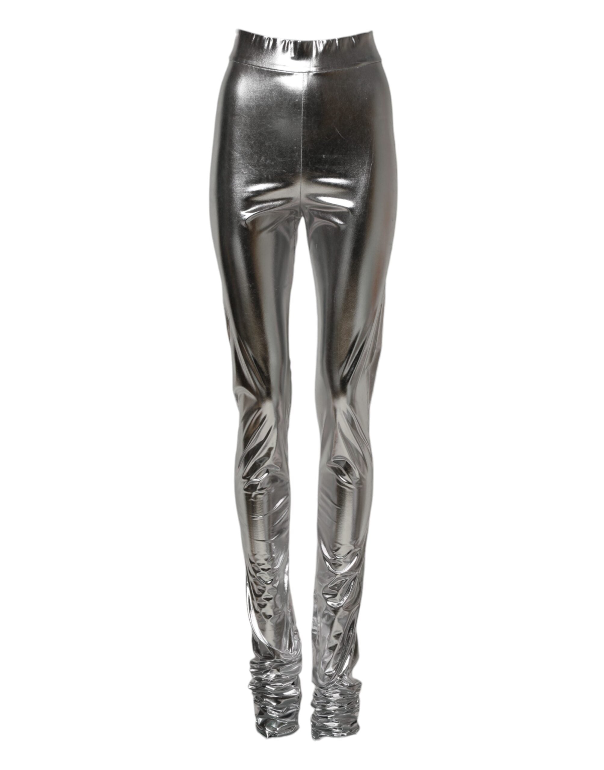 Dolce & Gabbana Metallic Silver Polyester Slim Fit Leggings Trousers -1