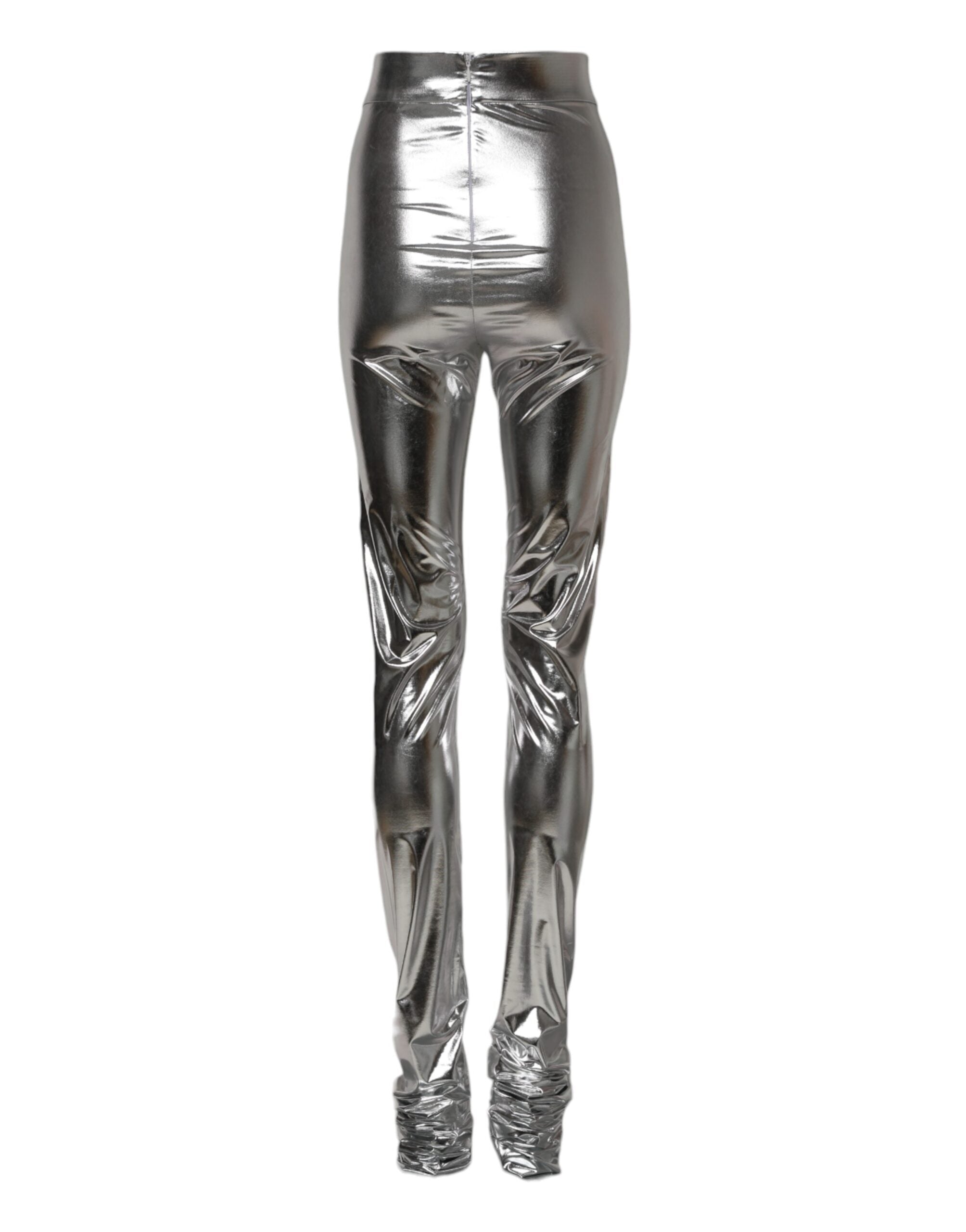 Dolce & Gabbana Metallic Silver Polyester Slim Fit Leggings Trousers -3