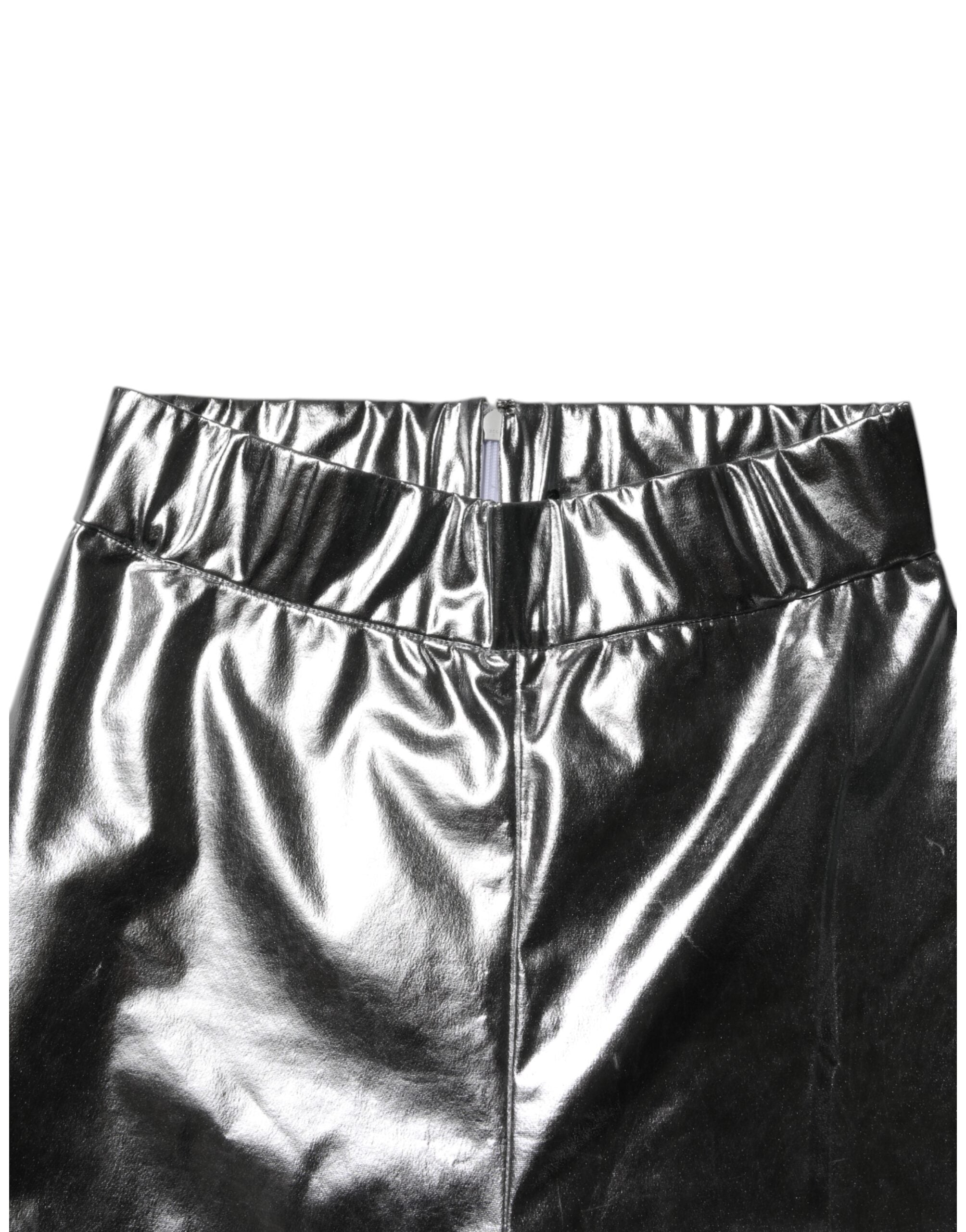 Dolce & Gabbana Metallic Silver Polyester Slim Fit Leggings Trousers -4