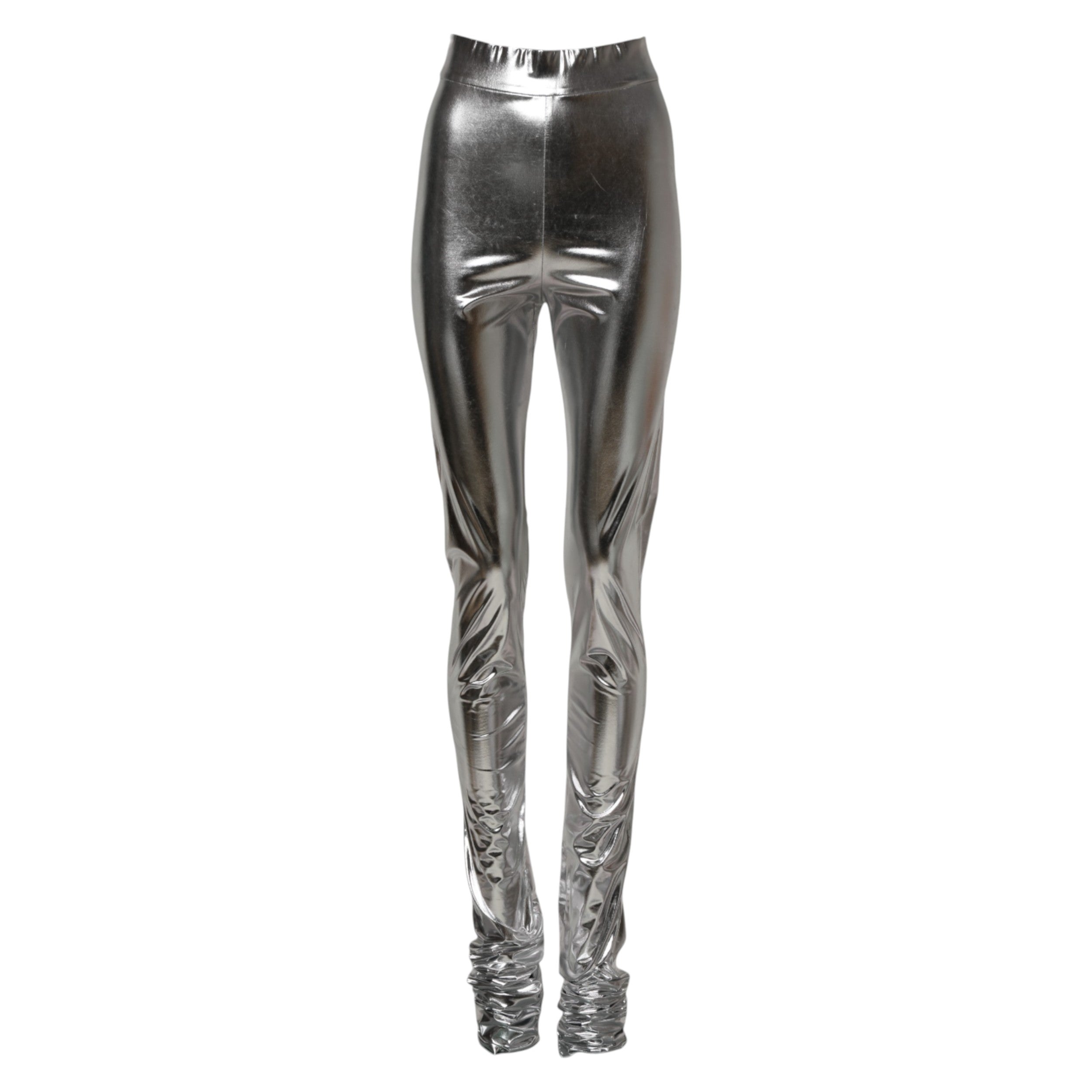 Dolce & Gabbana Metallic Silver Polyester Slim Fit Leggings Trousers -5