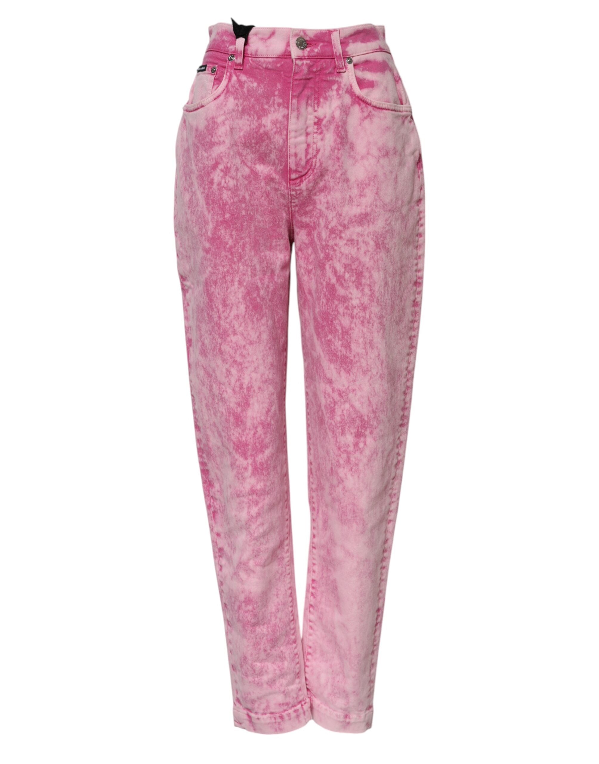 Vaqueros tie-dye rosas de Dolce & Gabbana con cintura alta y denim cónico -2