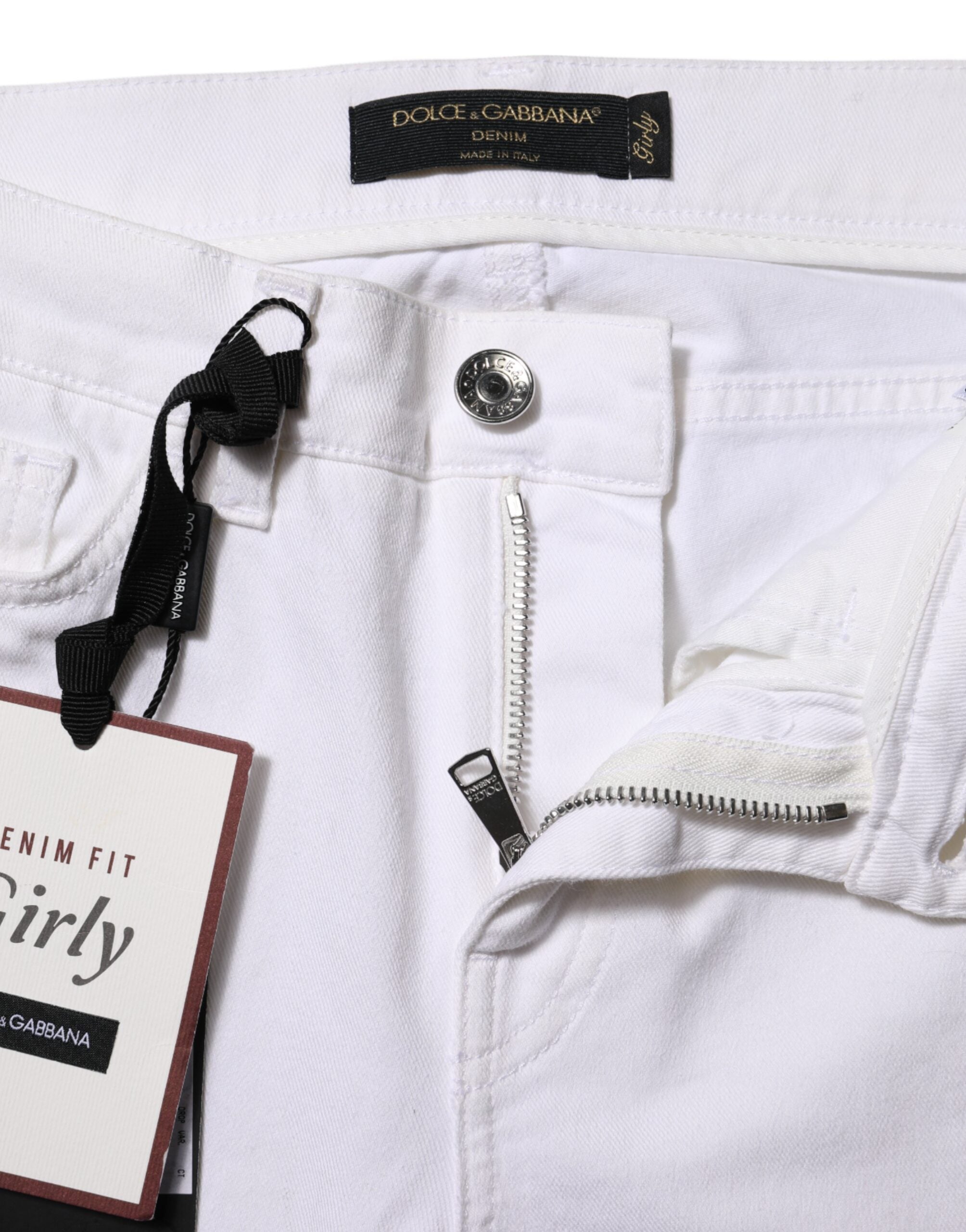 Dolce & Gabbana White Denim Jeans with Floral Embroidery GIRLY -4