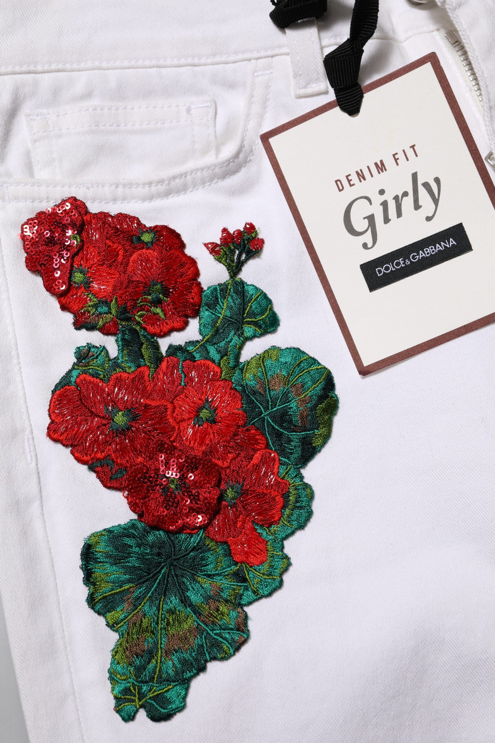 Dolce & Gabbana White Denim Jeans with Floral Embroidery GIRLY -5