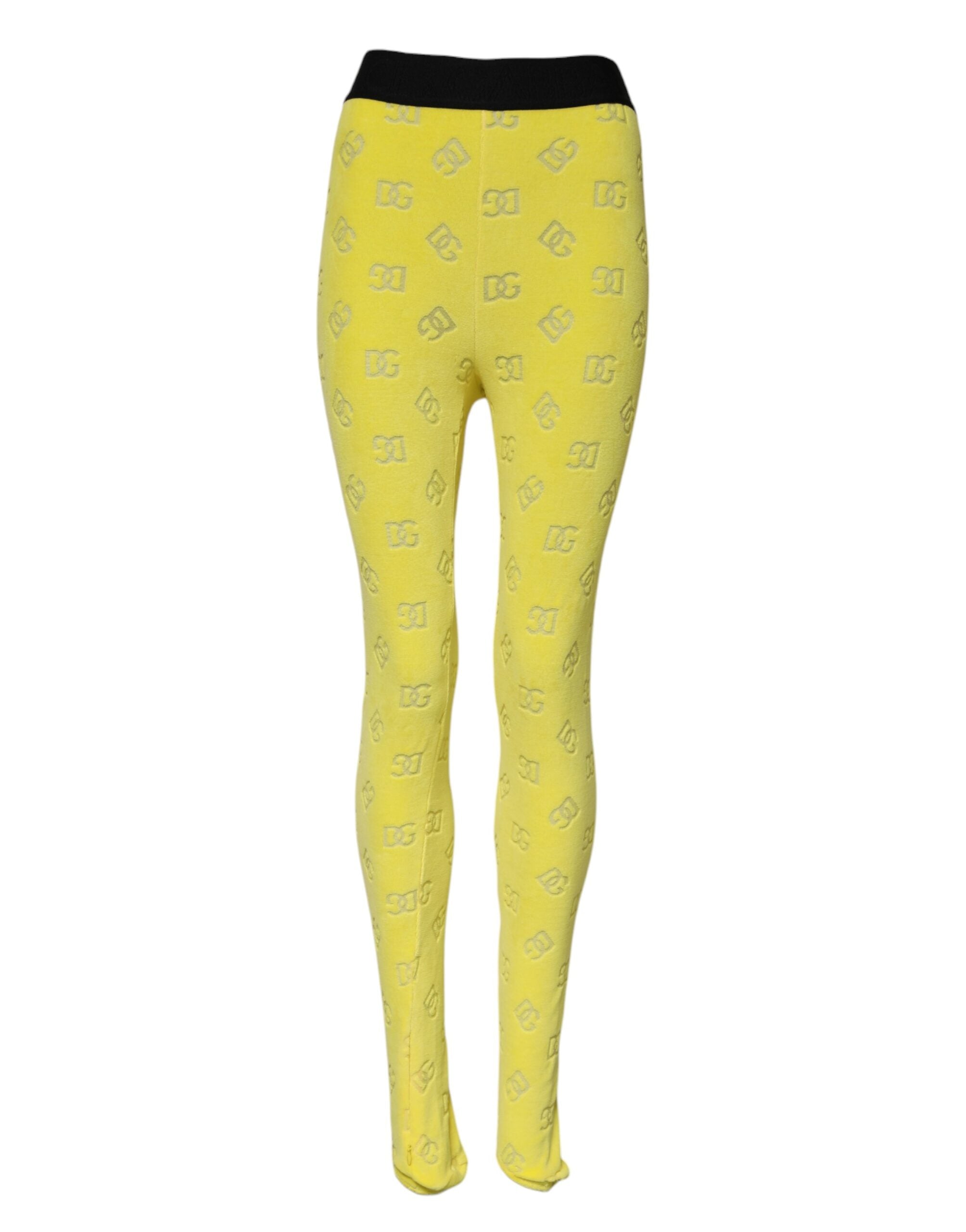 Dolce & Gabbana Yellow Logo Slim Fit Leggings Trousers -1
