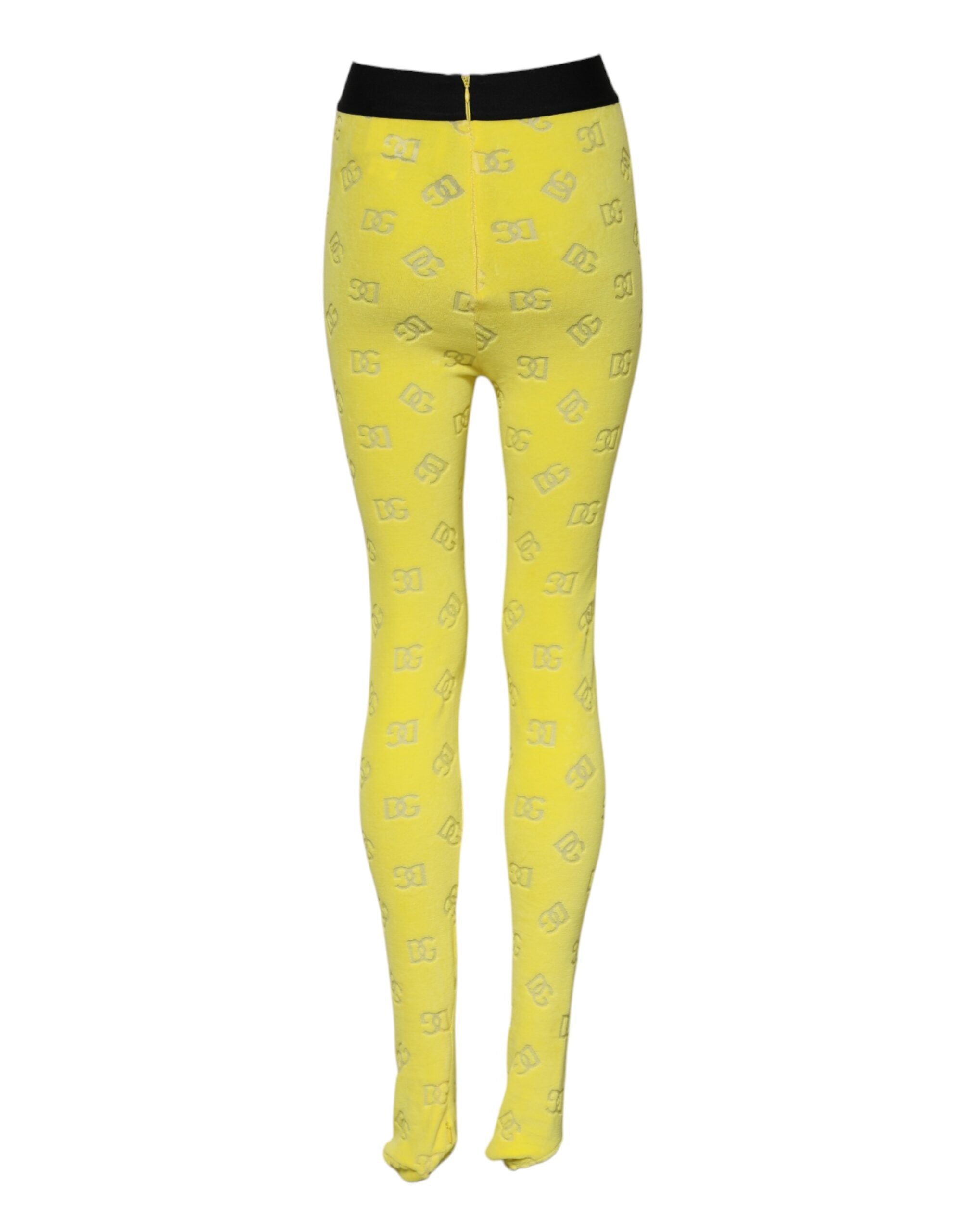 Dolce & Gabbana Yellow Logo Slim Fit Leggings Trousers -3