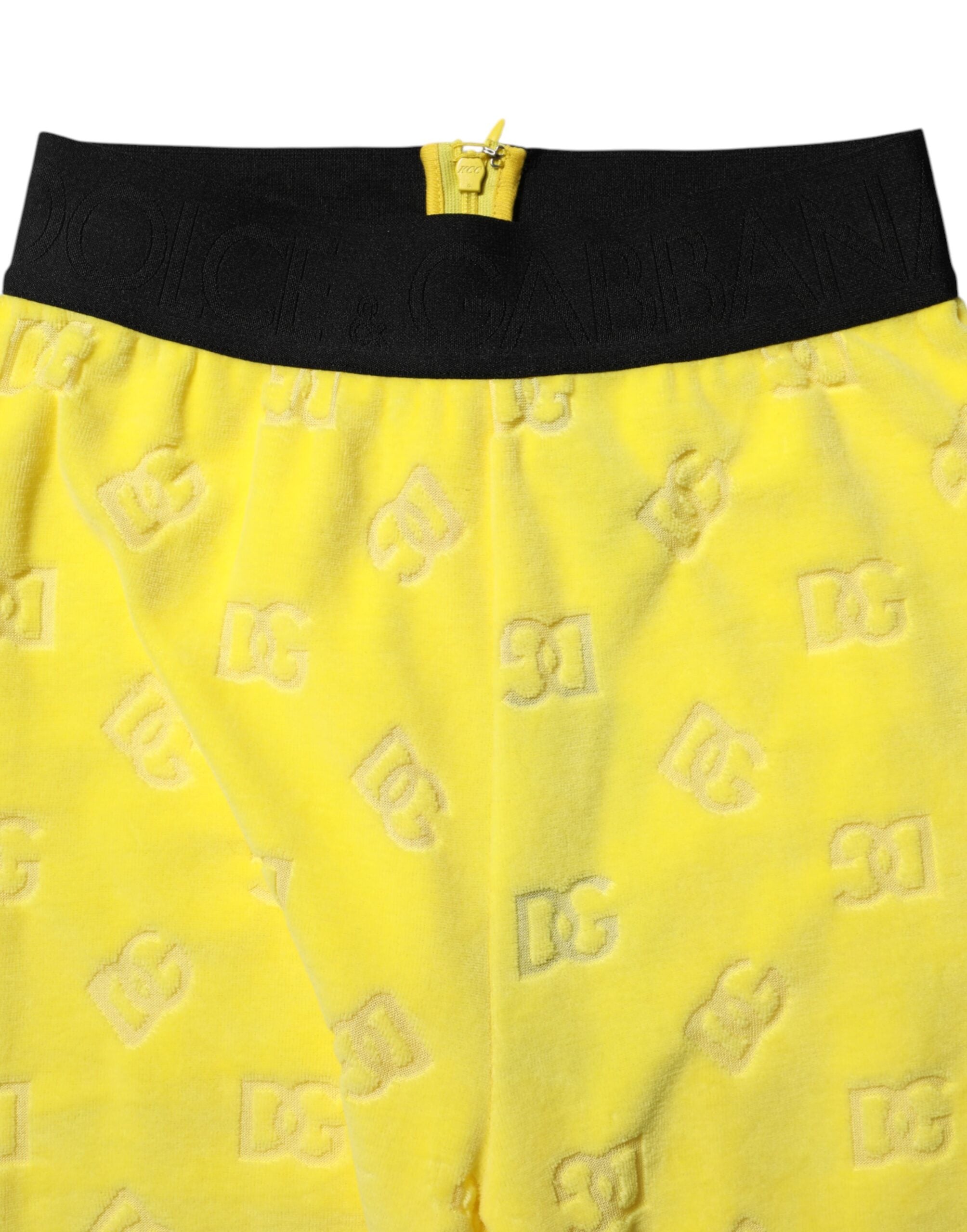 Dolce & Gabbana Yellow Logo Slim Fit Leggings Trousers -4