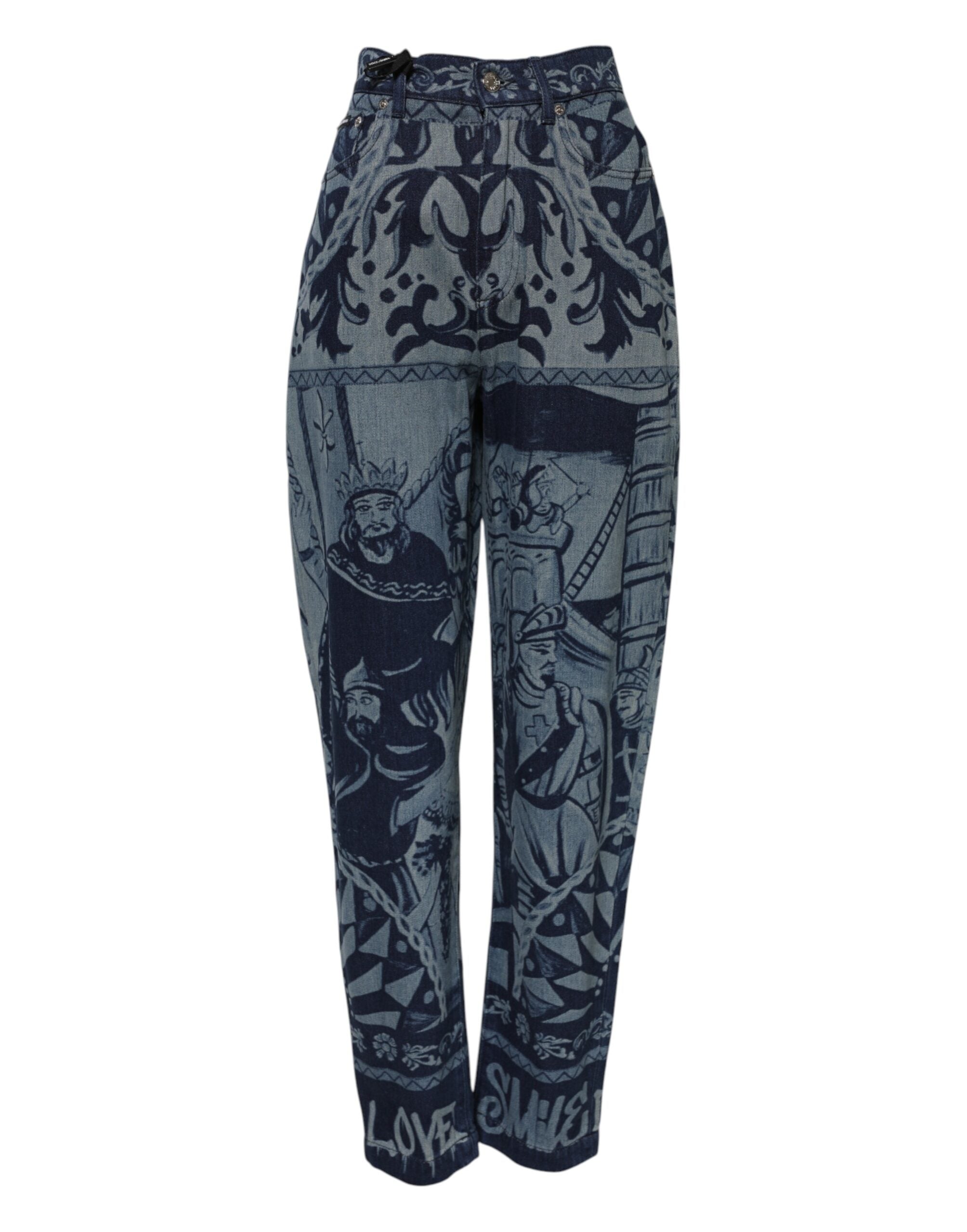 Dolce & Gabbana Blaue Graphic Print Tapered Denim Jeans-1