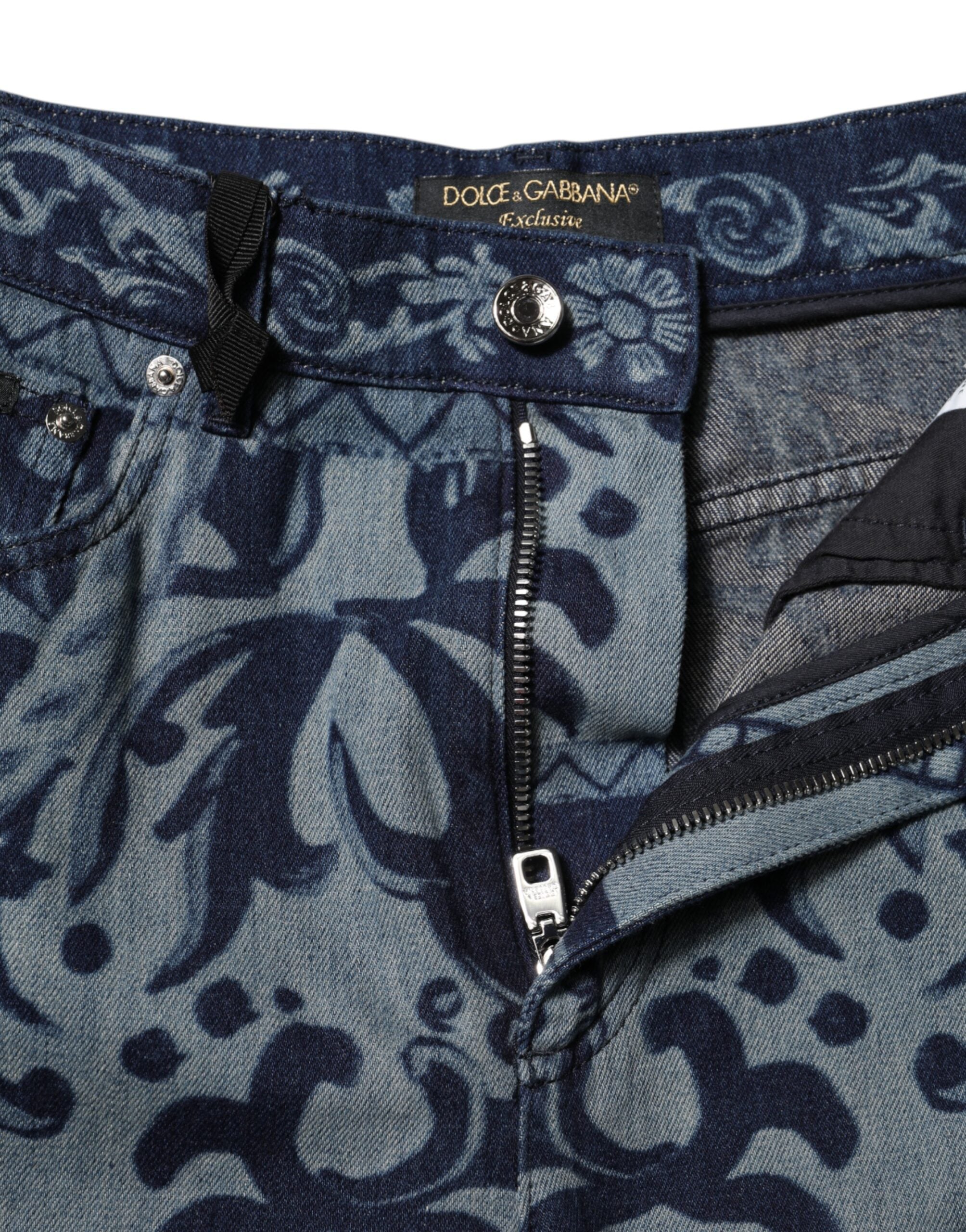 Dolce & Gabbana Blaue Graphic Print Tapered Denim Jeans-4