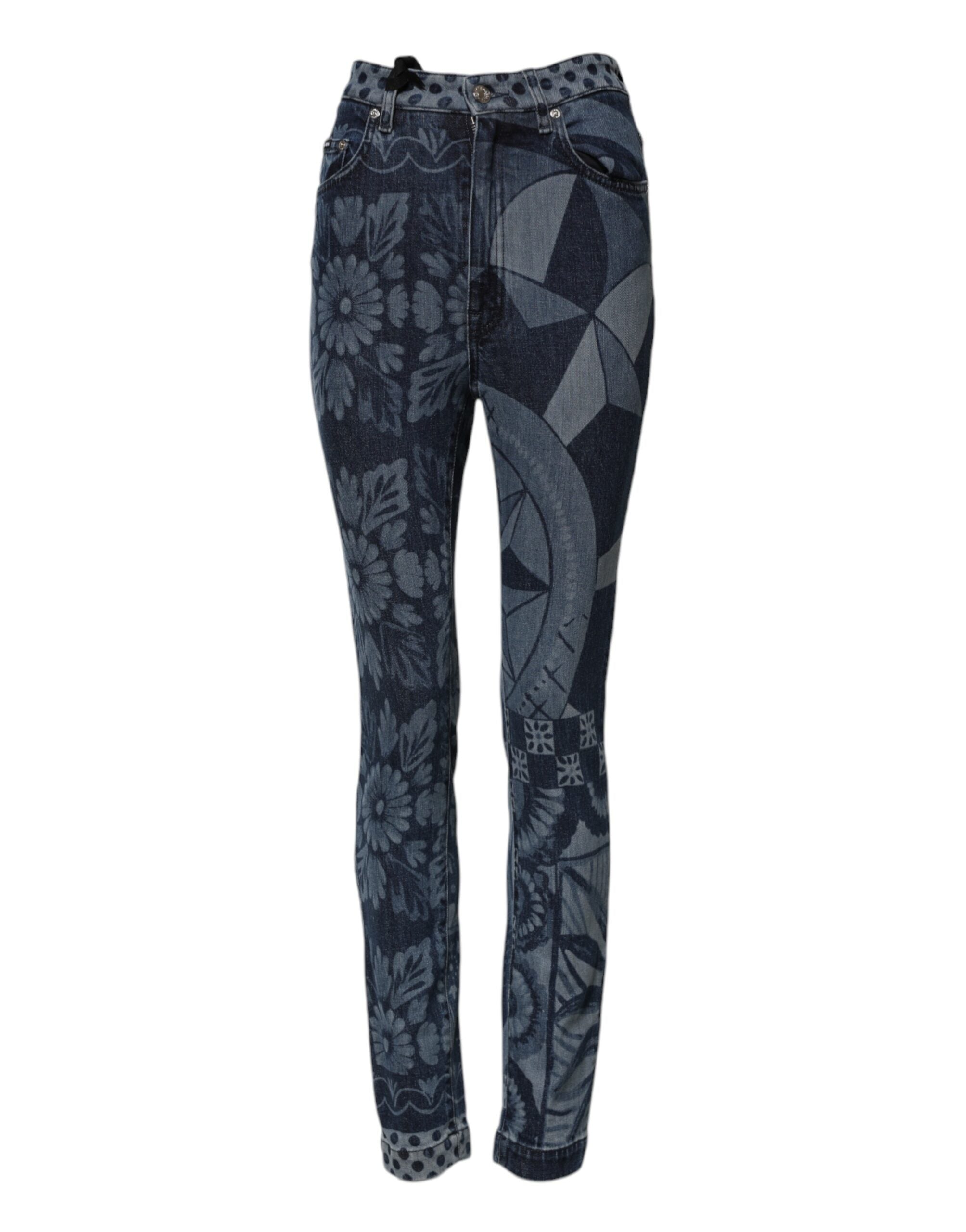 Vaqueros ajustados de algodón con estampado gráfico azul de Dolce & Gabbana -2