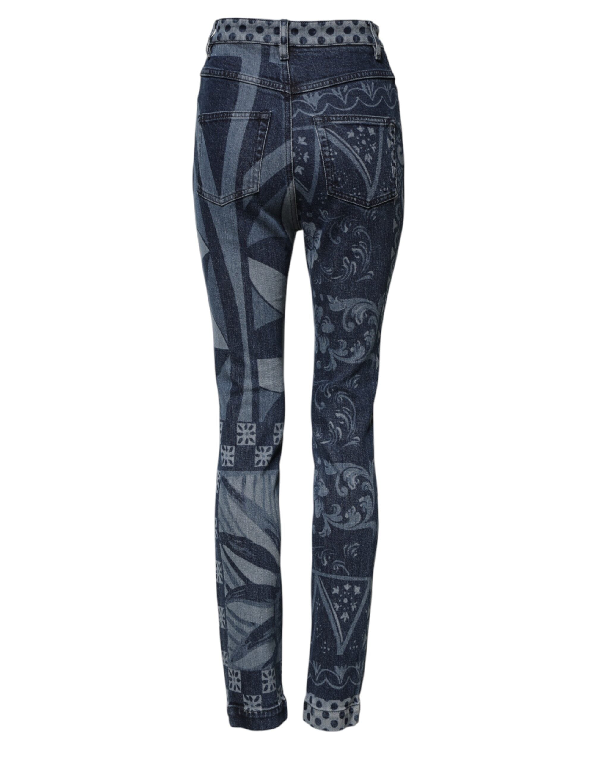 Vaqueros ajustados de algodón con estampado gráfico azul de Dolce & Gabbana -3