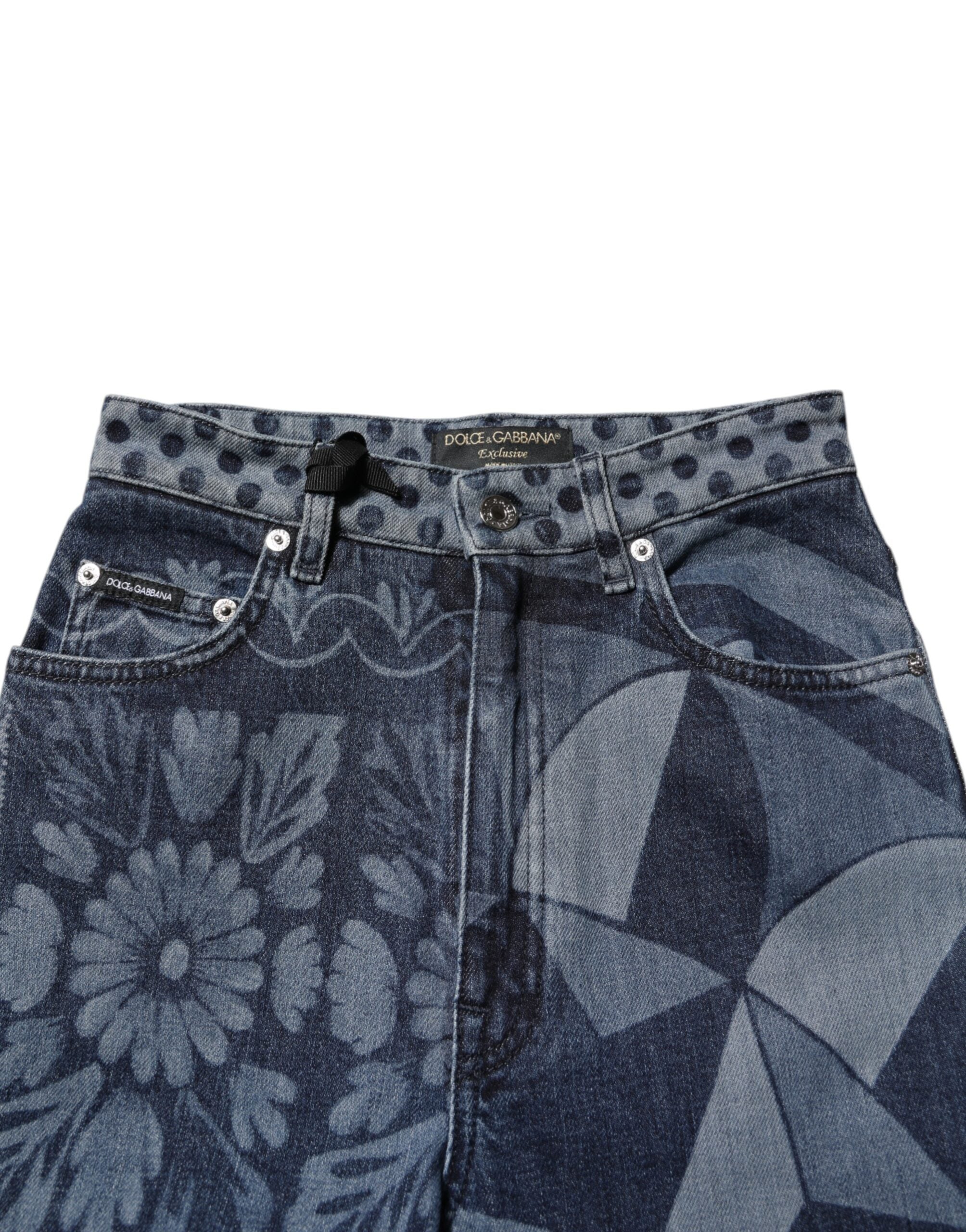 Vaqueros ajustados de algodón con estampado gráfico azul de Dolce & Gabbana -4