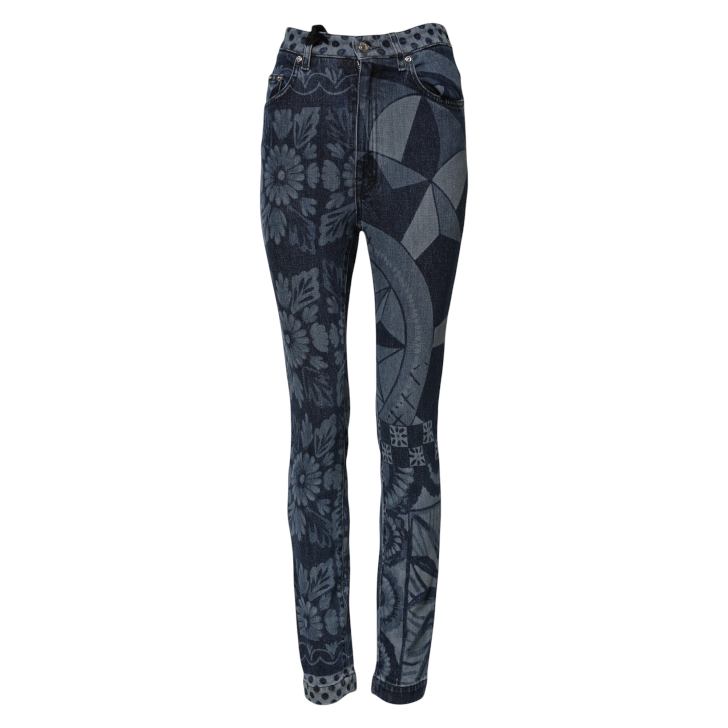 Vaqueros ajustados de algodón con estampado gráfico azul de Dolce & Gabbana -5