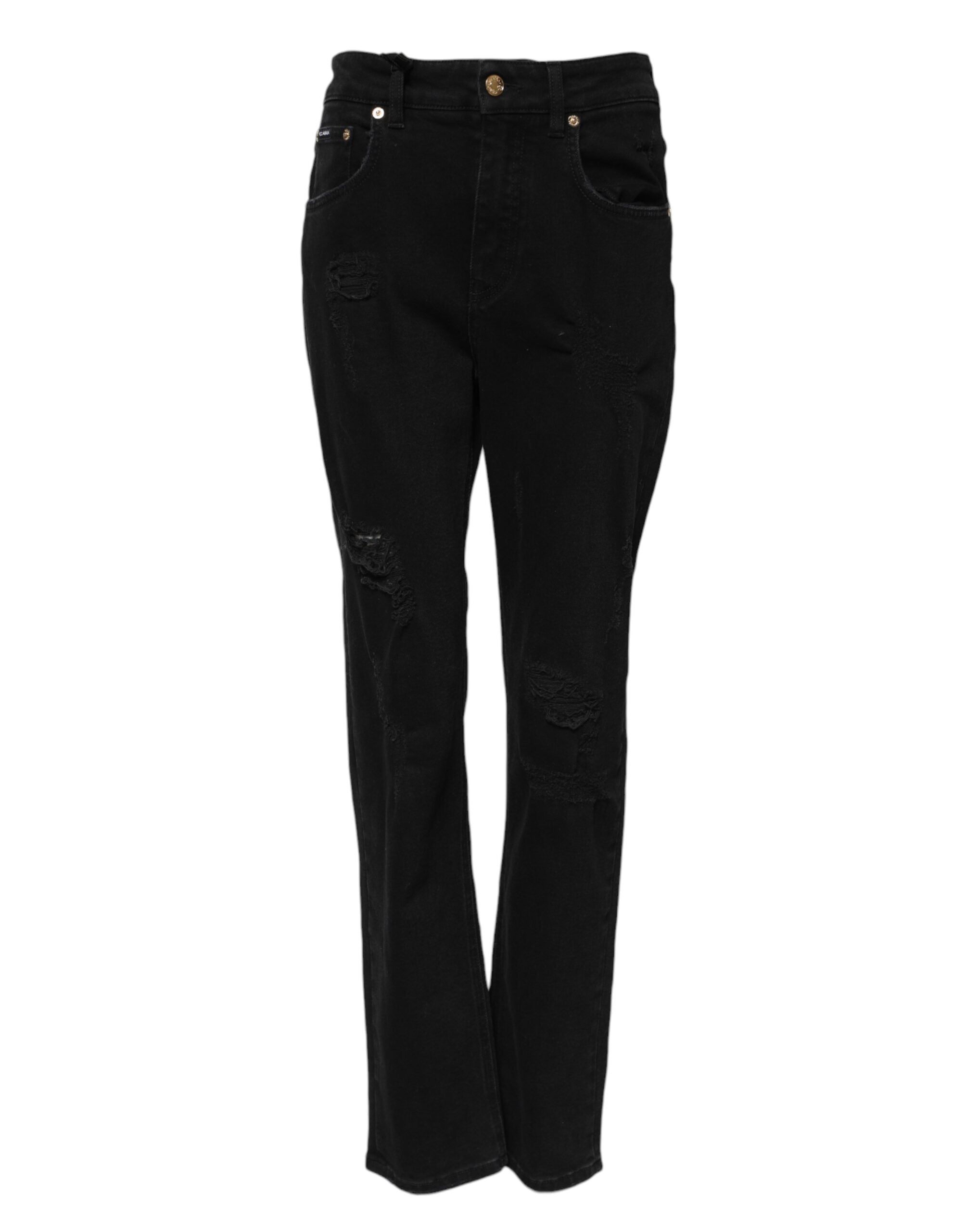 Vaqueros boyfriend negros de algodón con perneras acampanadas de Dolce & Gabbana -2