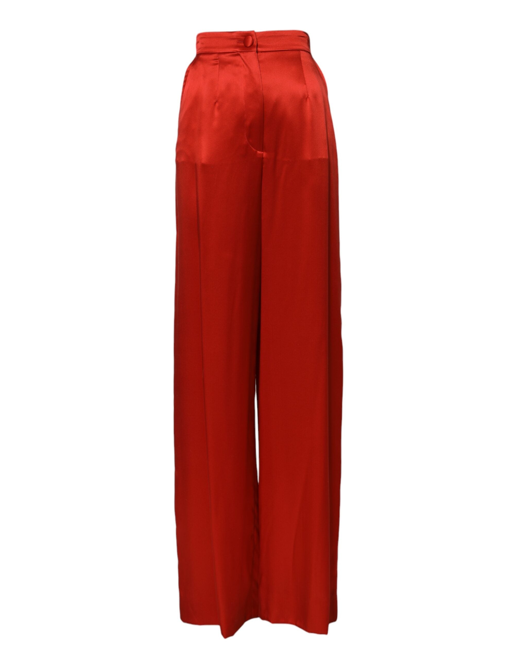 Pantalón Dolce & Gabbana de satén rojo con cintura alta y pernera ancha -2
