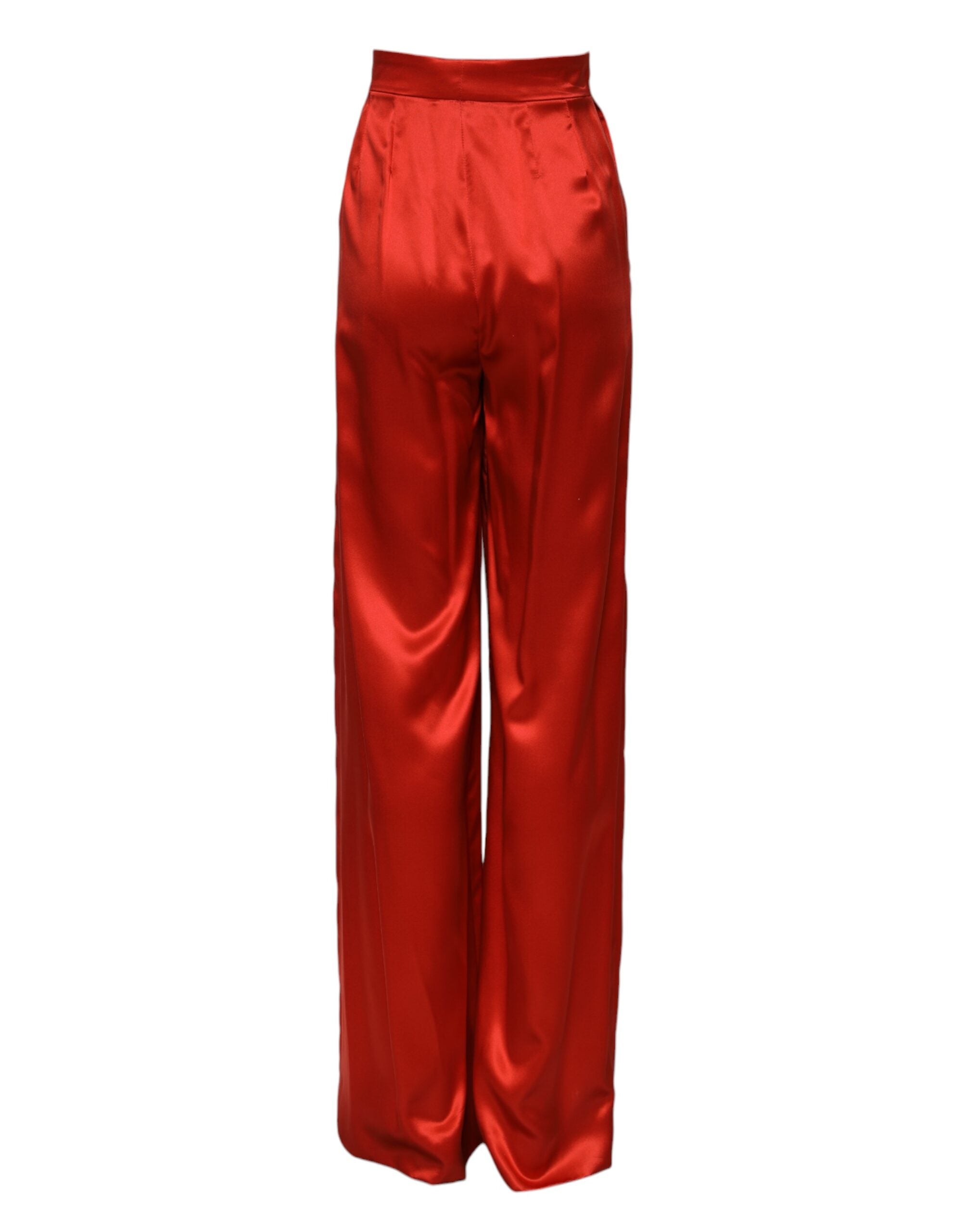 Pantalón Dolce & Gabbana de satén rojo con cintura alta y pernera ancha -3