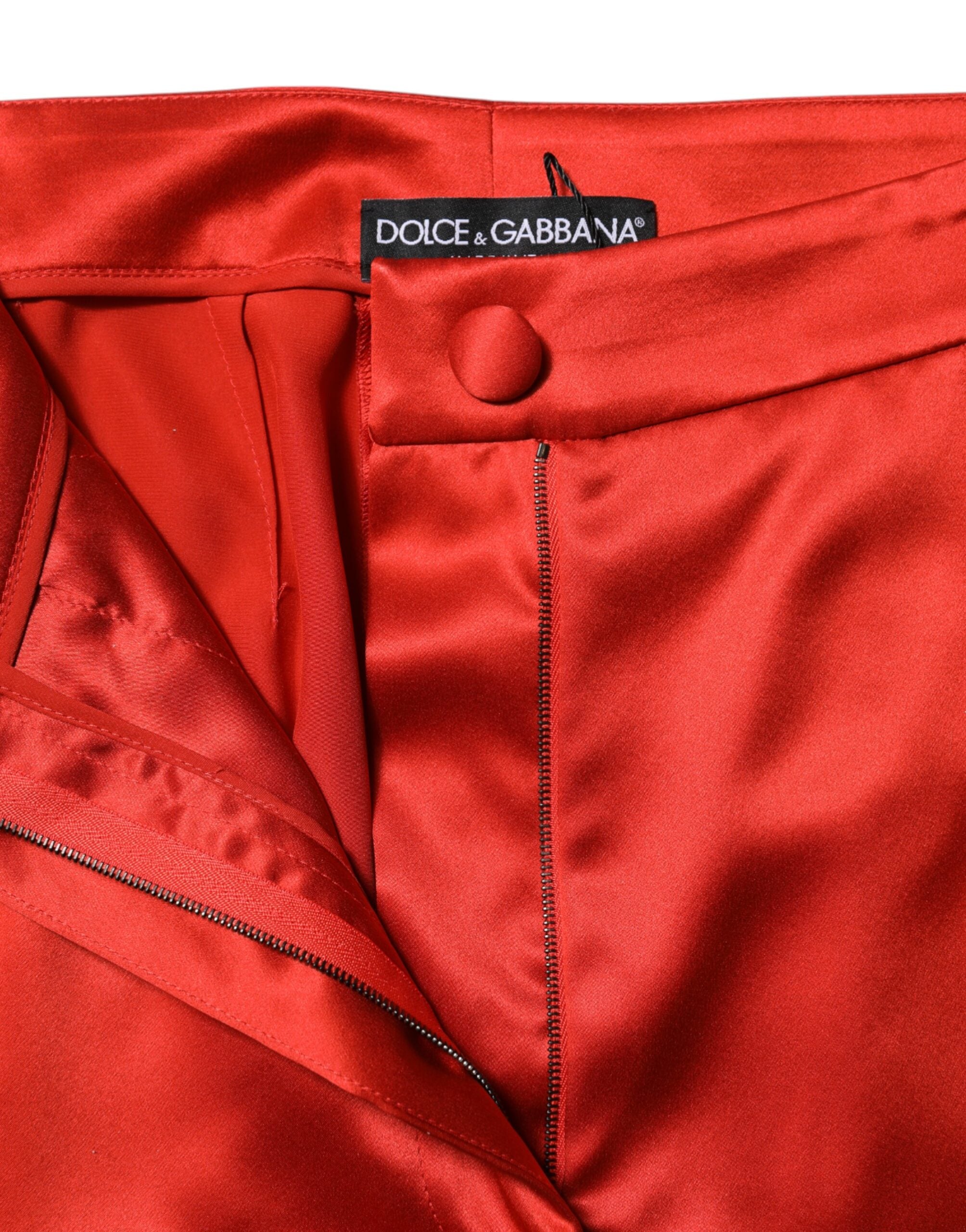 Pantalón Dolce & Gabbana de satén rojo con cintura alta y pernera ancha -4