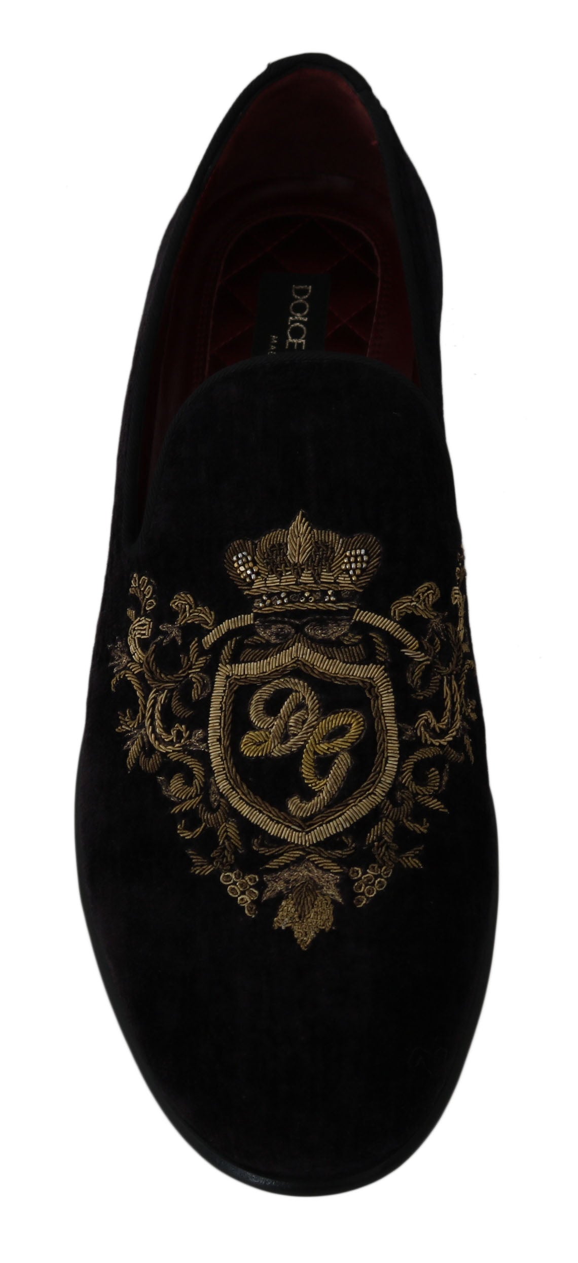 Dolce & Gabbana Loafers Black Velvet Gold Crown-3