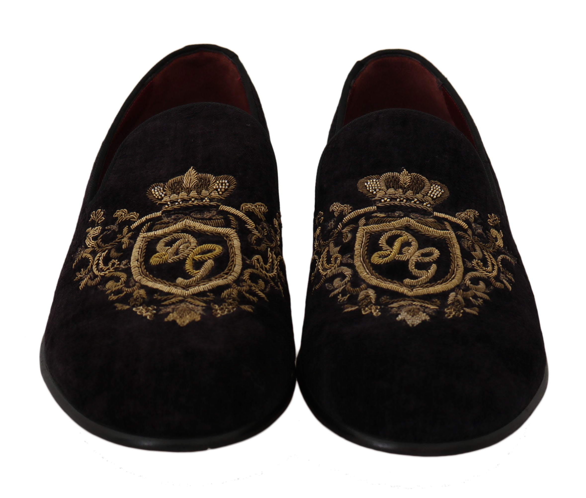 Dolce & Gabbana Loafers Black Velvet Gold Crown-4