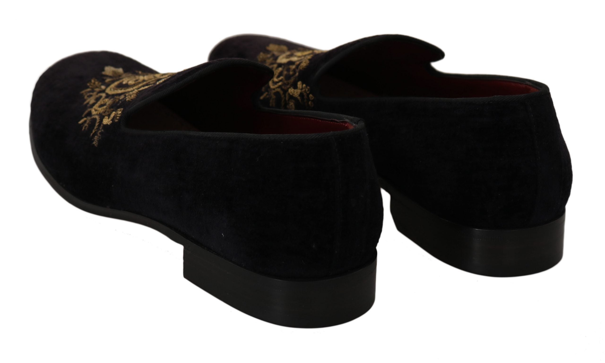 Dolce & Gabbana Loafers Black Velvet Gold Crown-6