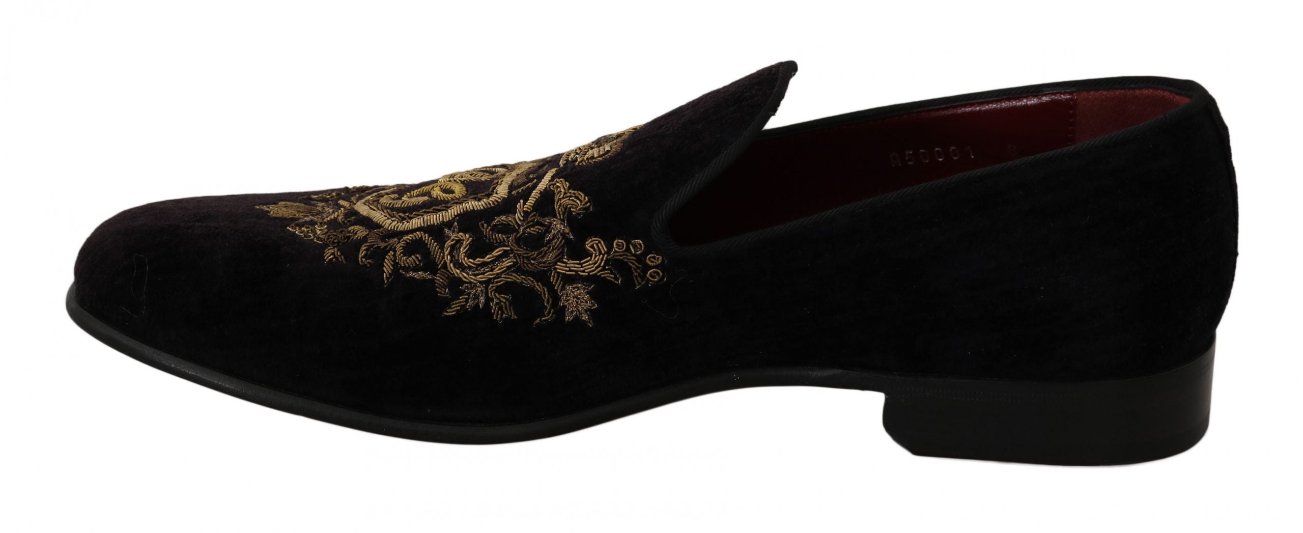 Dolce & Gabbana Loafers Black Velvet Gold Crown-7