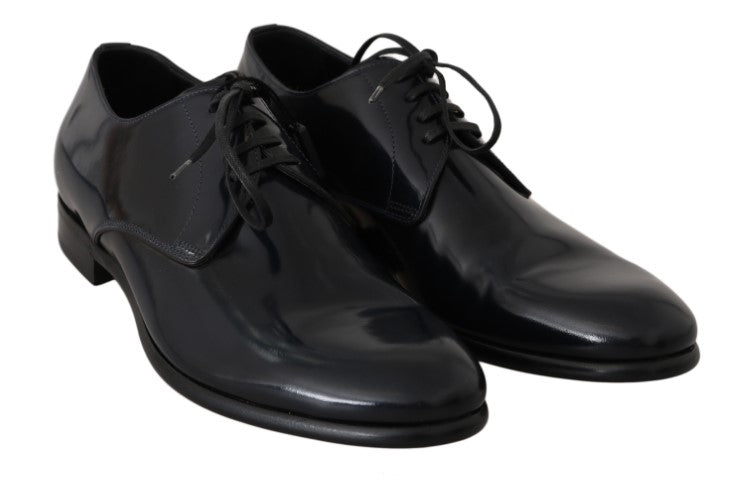 Dolce & Gabbana polished derby shoes in blue leather-4