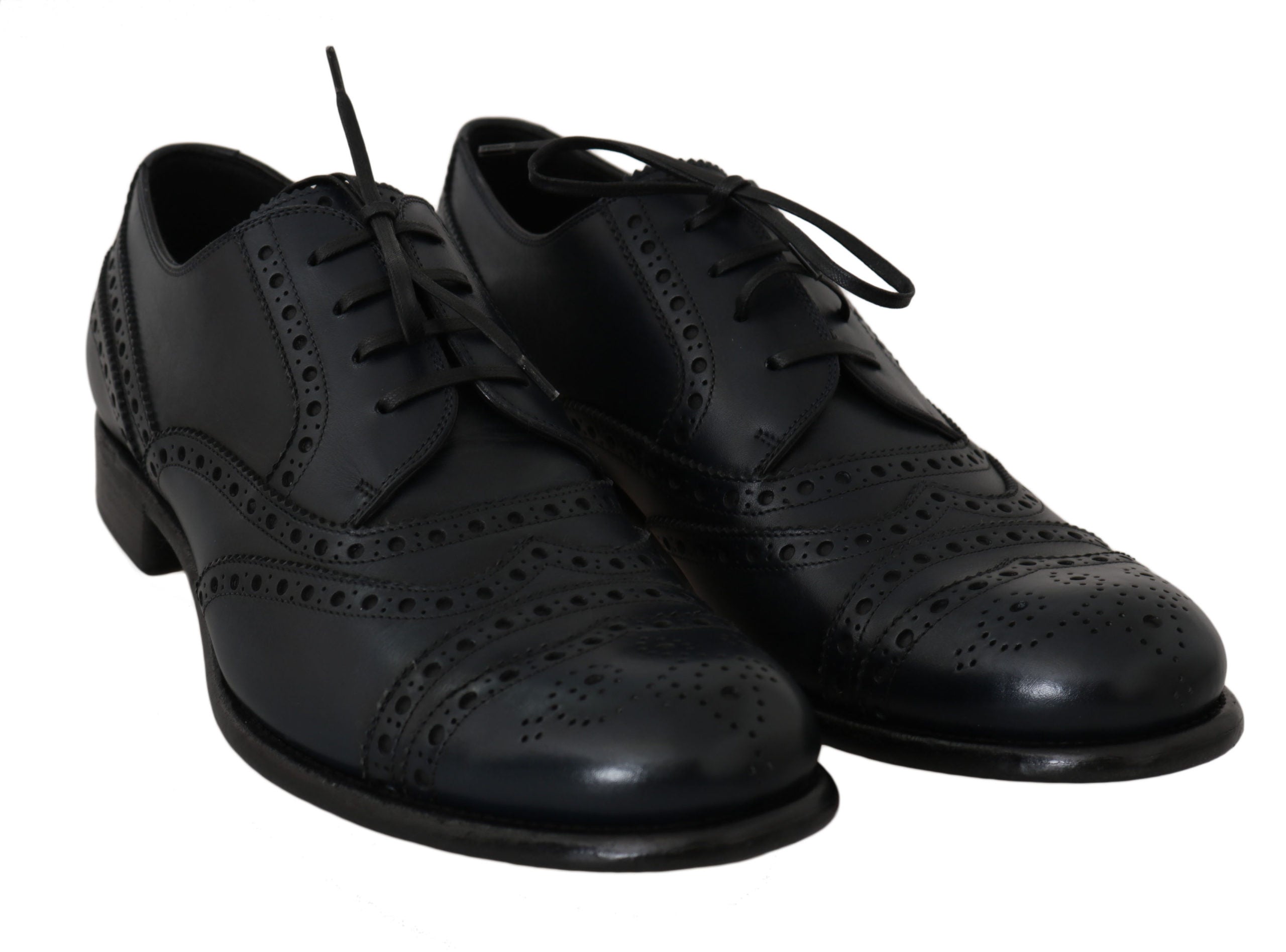 Dolce & Gabbana Dark Blue Leather Wingtip Oxford Dress Shoes-2