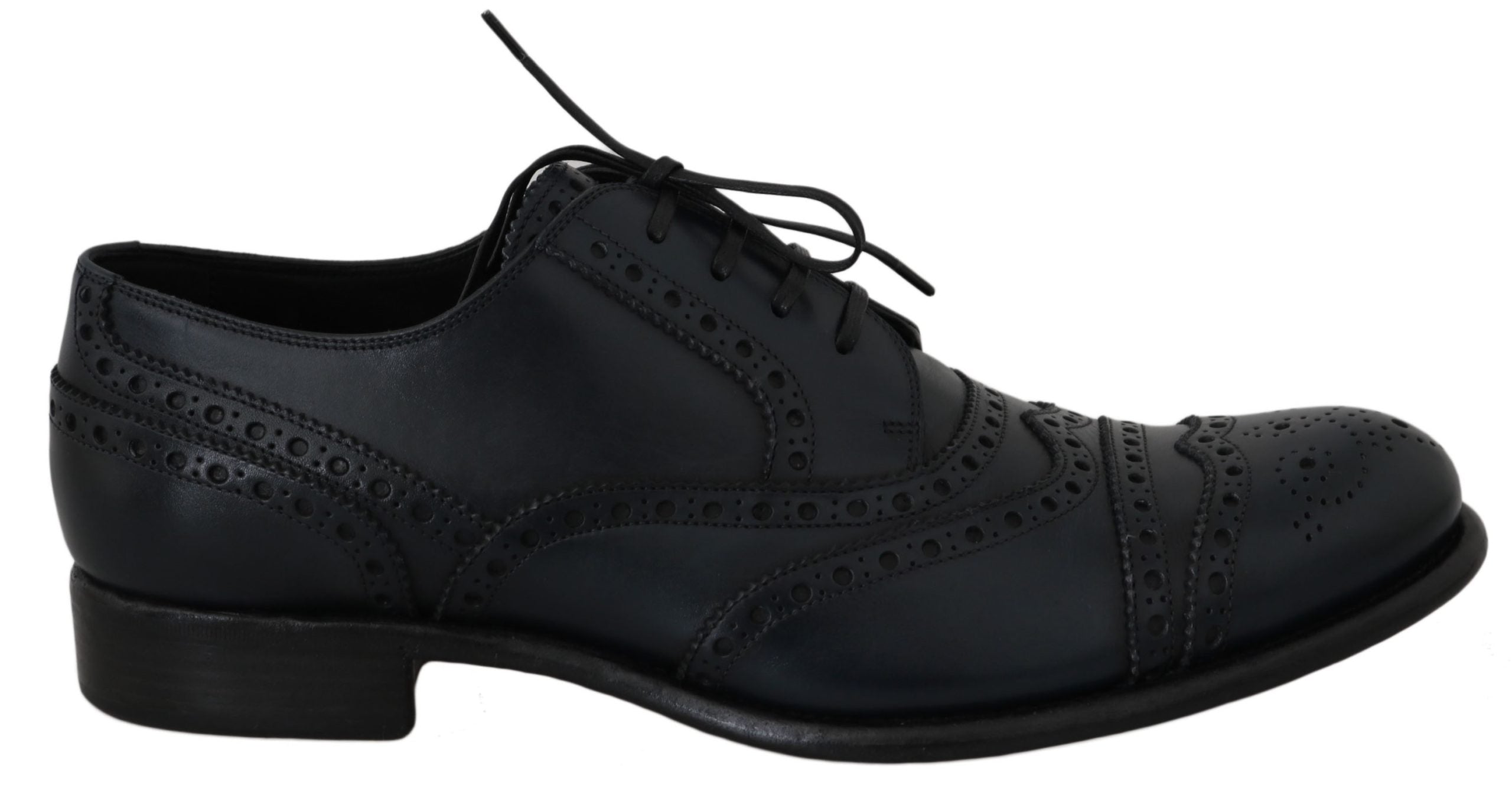 Dolce & Gabbana Dark Blue Leather Wingtip Oxford Dress Shoes-1
