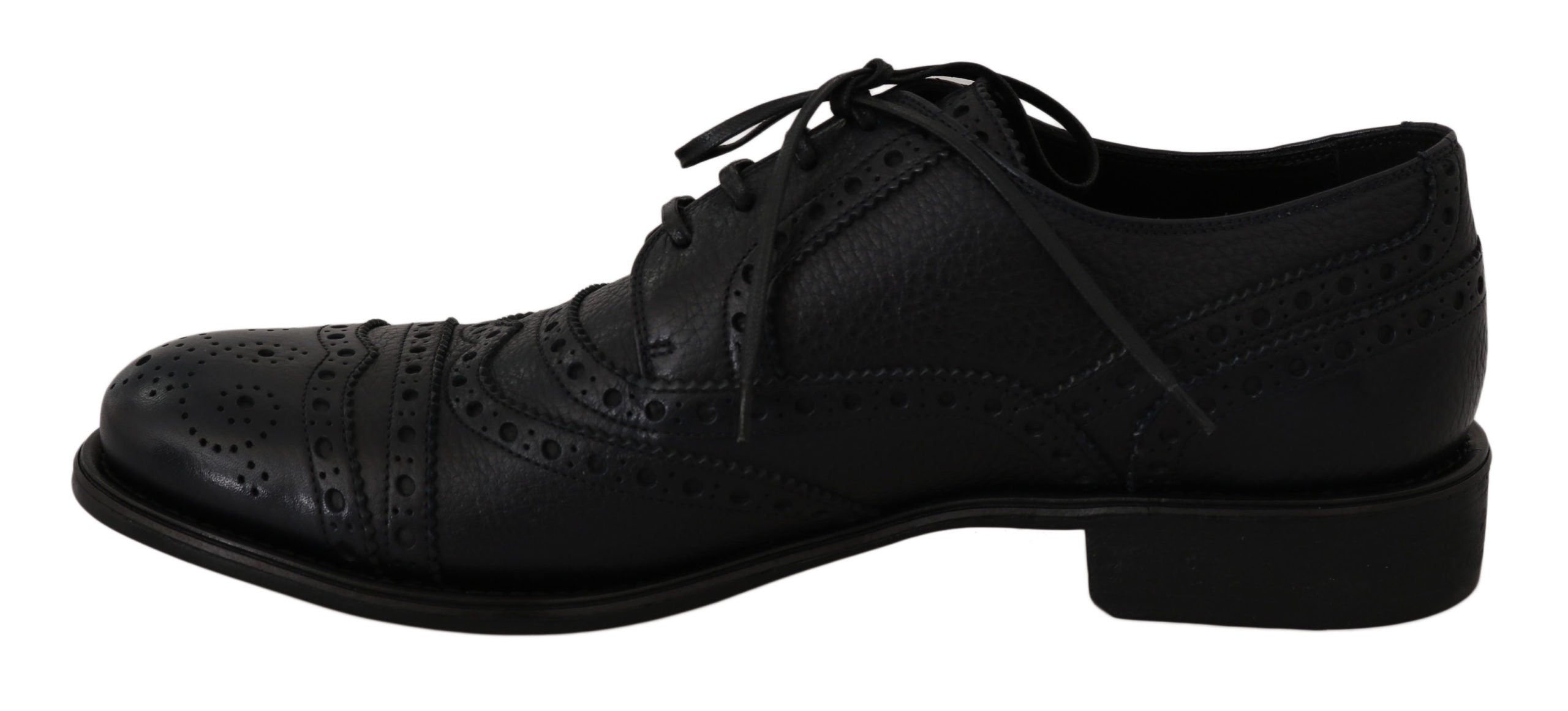 Zapatos de vestir Oxford con punta de ala de cuero azul de Dolce & Gabbana-4