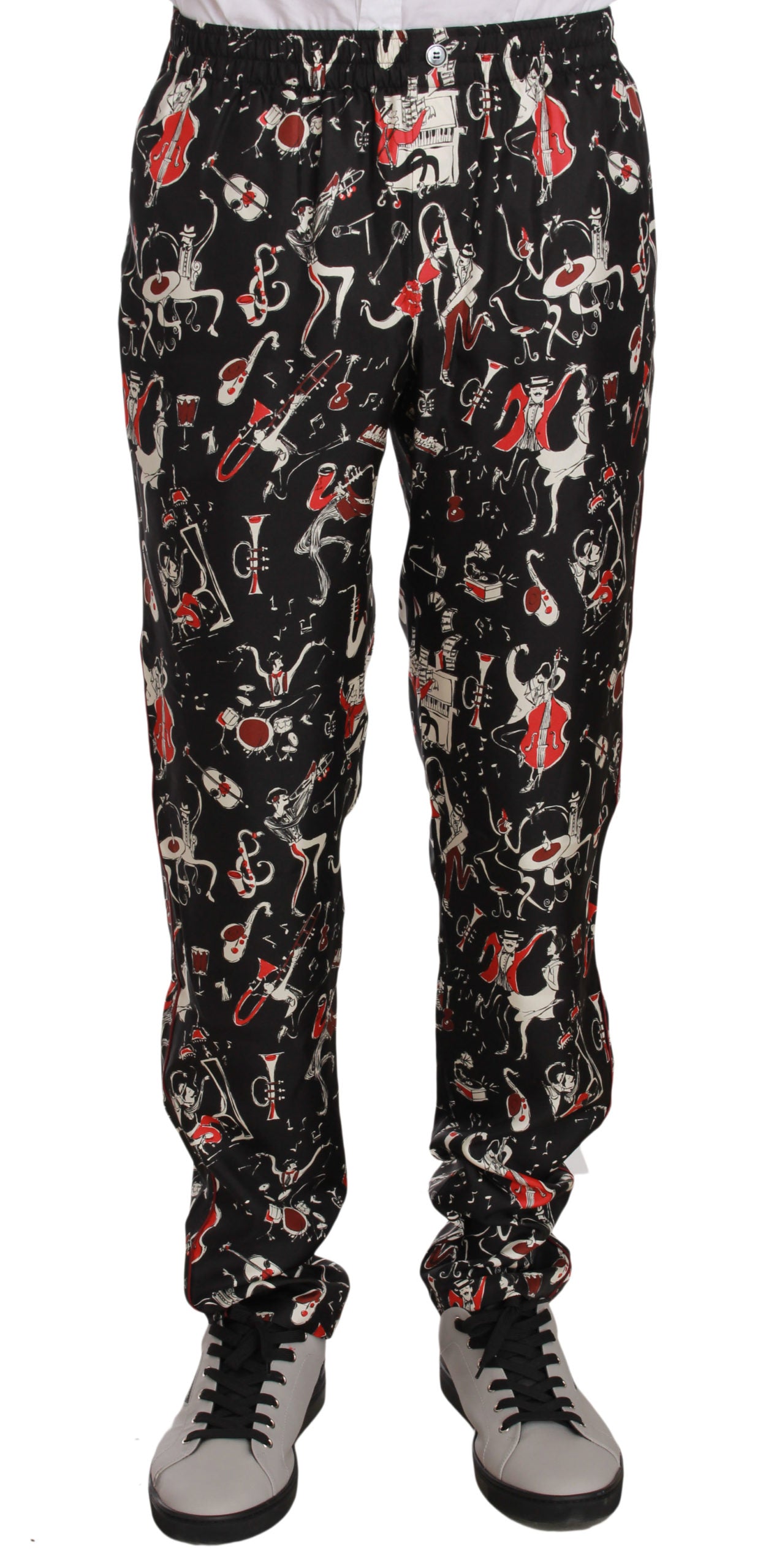 Dolce & Gabbana Red Musical Instrument Print Nightwear Trousers-1