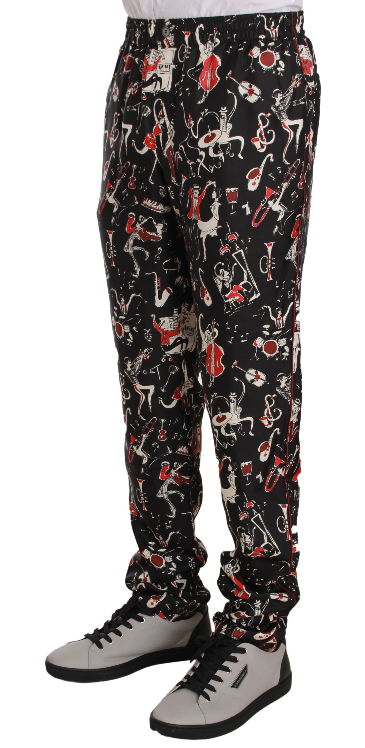 Dolce & Gabbana Red Musical Instrument Print Nightwear Trousers-3