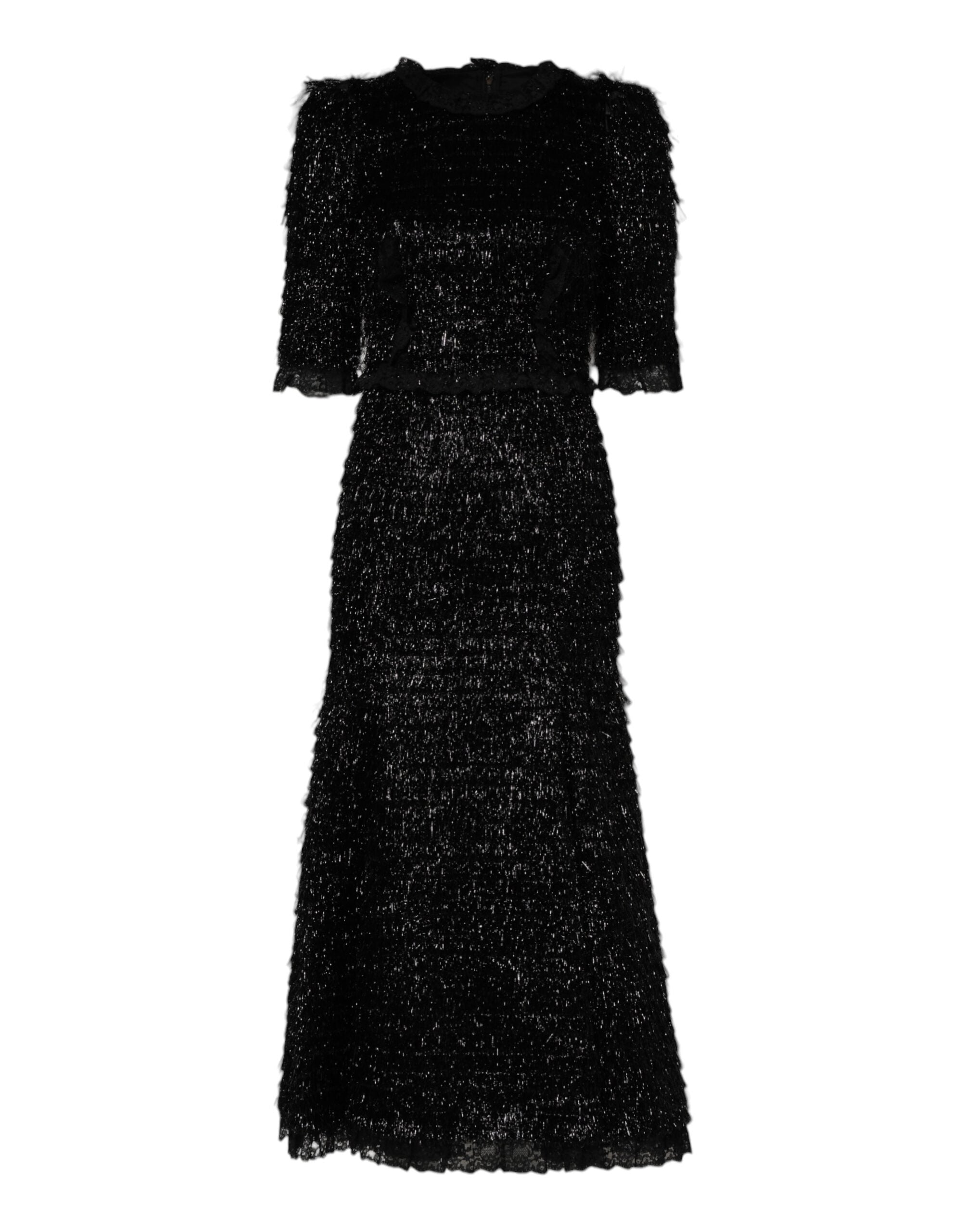 Dolce & Gabbana Black Metallic Polyester A-Line Midi Dress-2