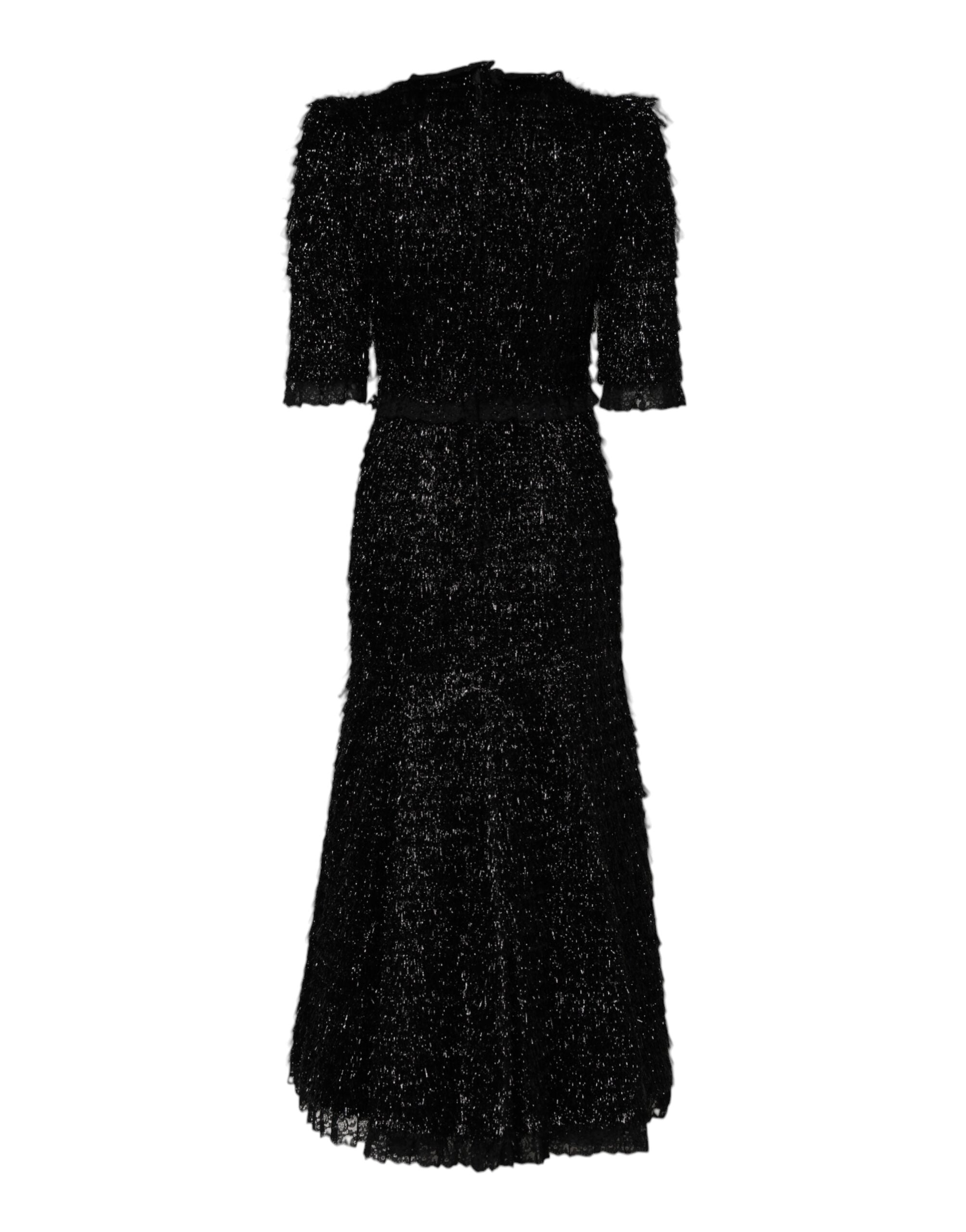 Dolce & Gabbana Black Metallic Polyester A-Line Midi Dress-3
