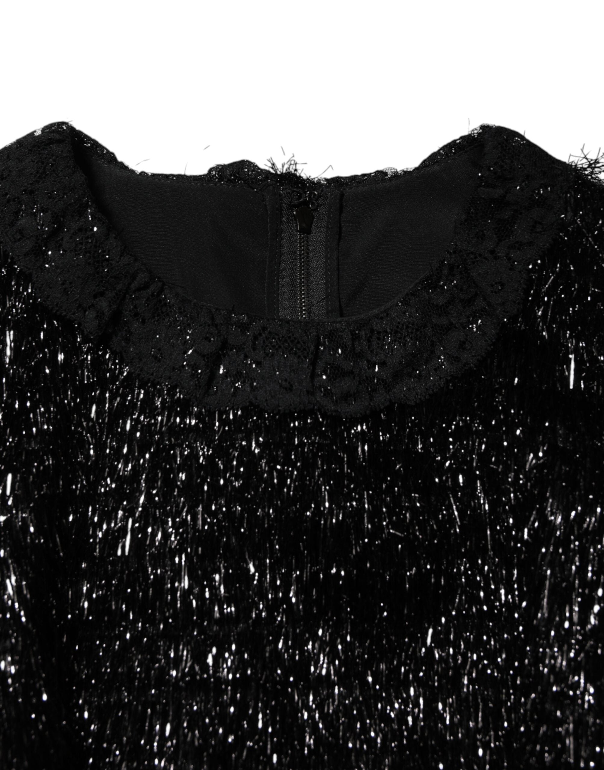 Dolce & Gabbana Black Metallic Polyester A-Line Midi Dress-4
