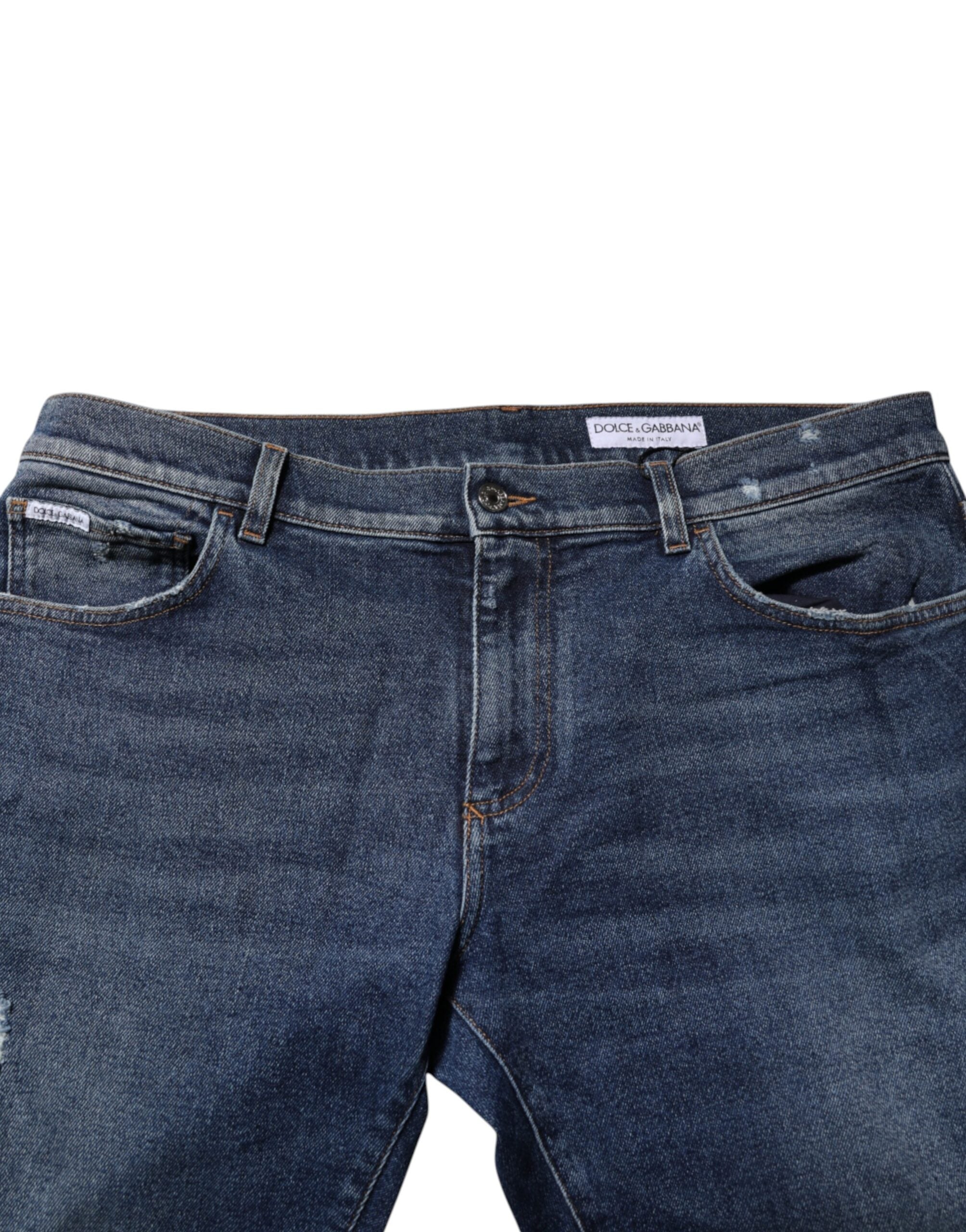 Dolce & Gabbana Blue Straight Denim Jeans with Mid Waist in Cotton -4
