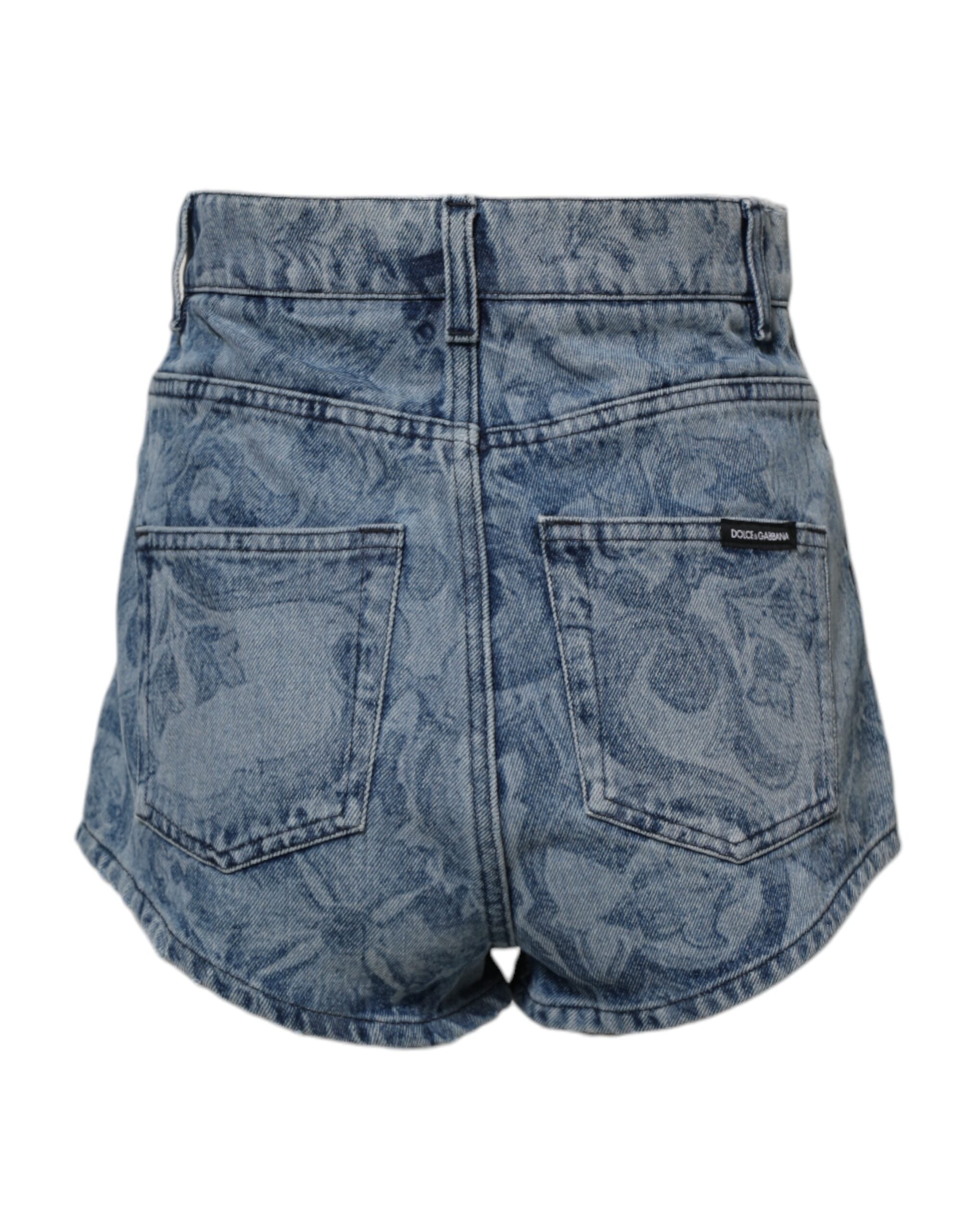 Dolce & Gabbana Blue Floral Print Denim Cotton Hot Pants Shorts-3