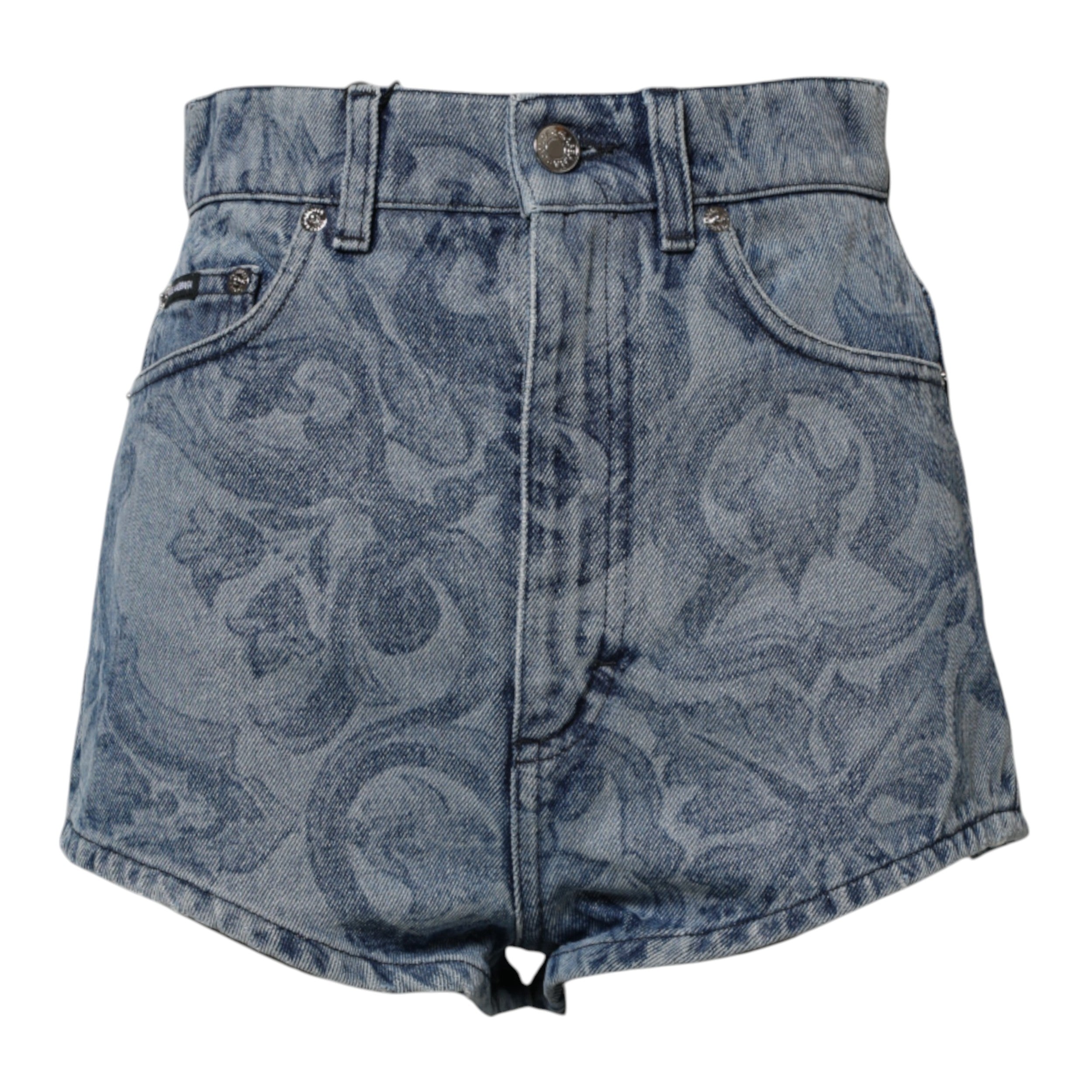 Dolce & Gabbana Blue Floral Print Denim Cotton Hot Pants Shorts-5