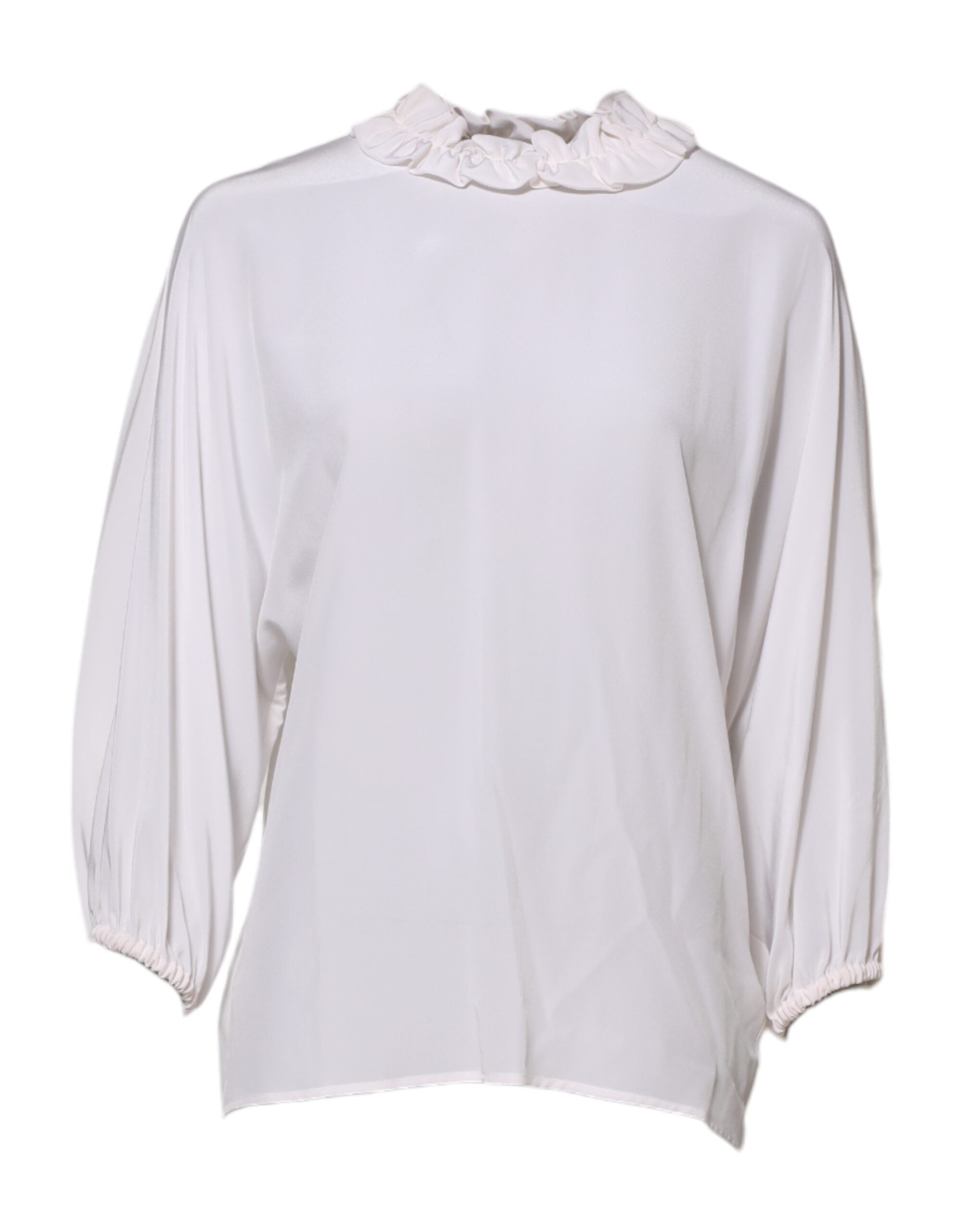 Dolce & Gabbana White Blouse with Gathered Neckline Sweater Top-1