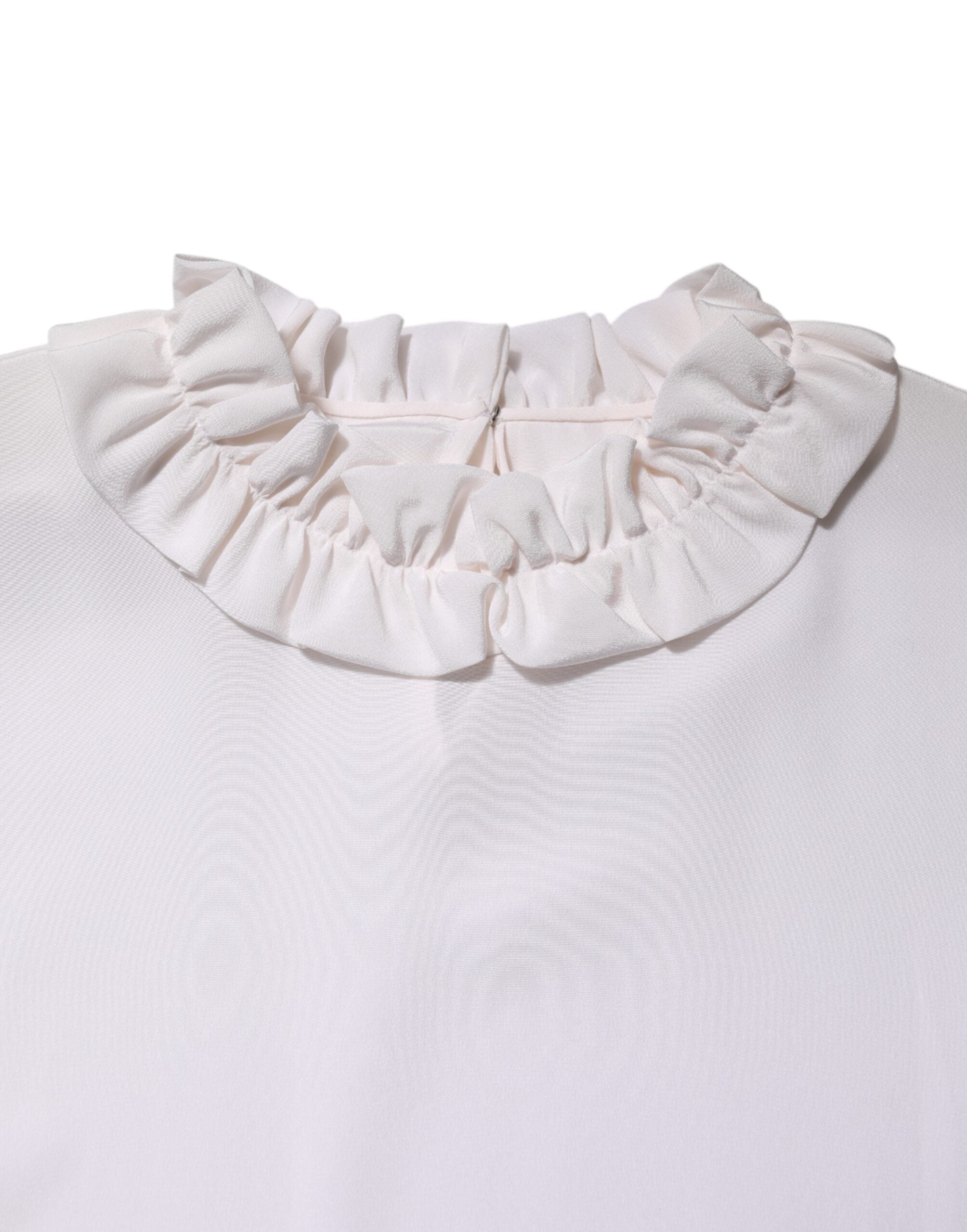 Dolce & Gabbana White Blouse with Gathered Neckline Sweater Top-4