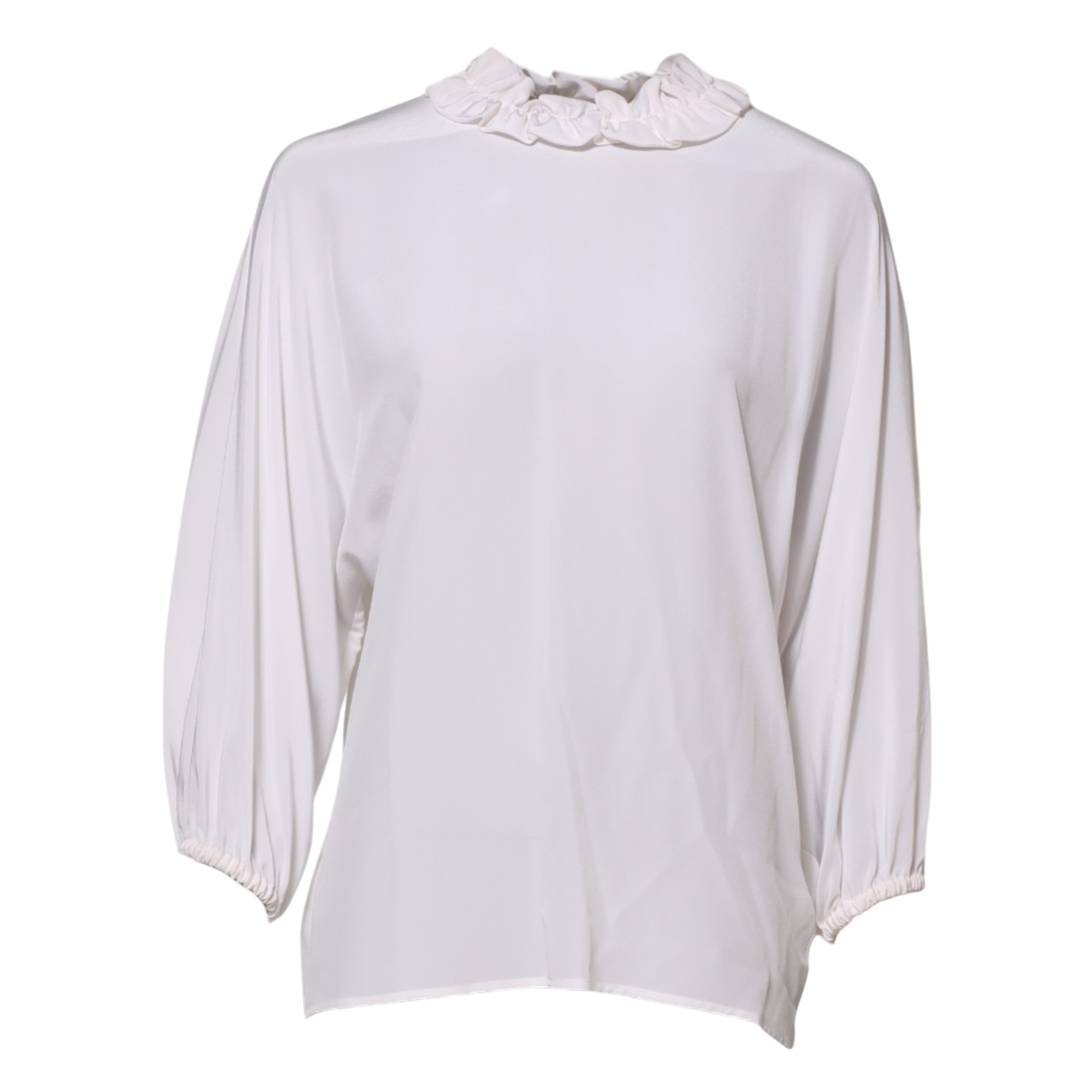 Dolce & Gabbana White Blouse with Gathered Neckline Sweater Top-5