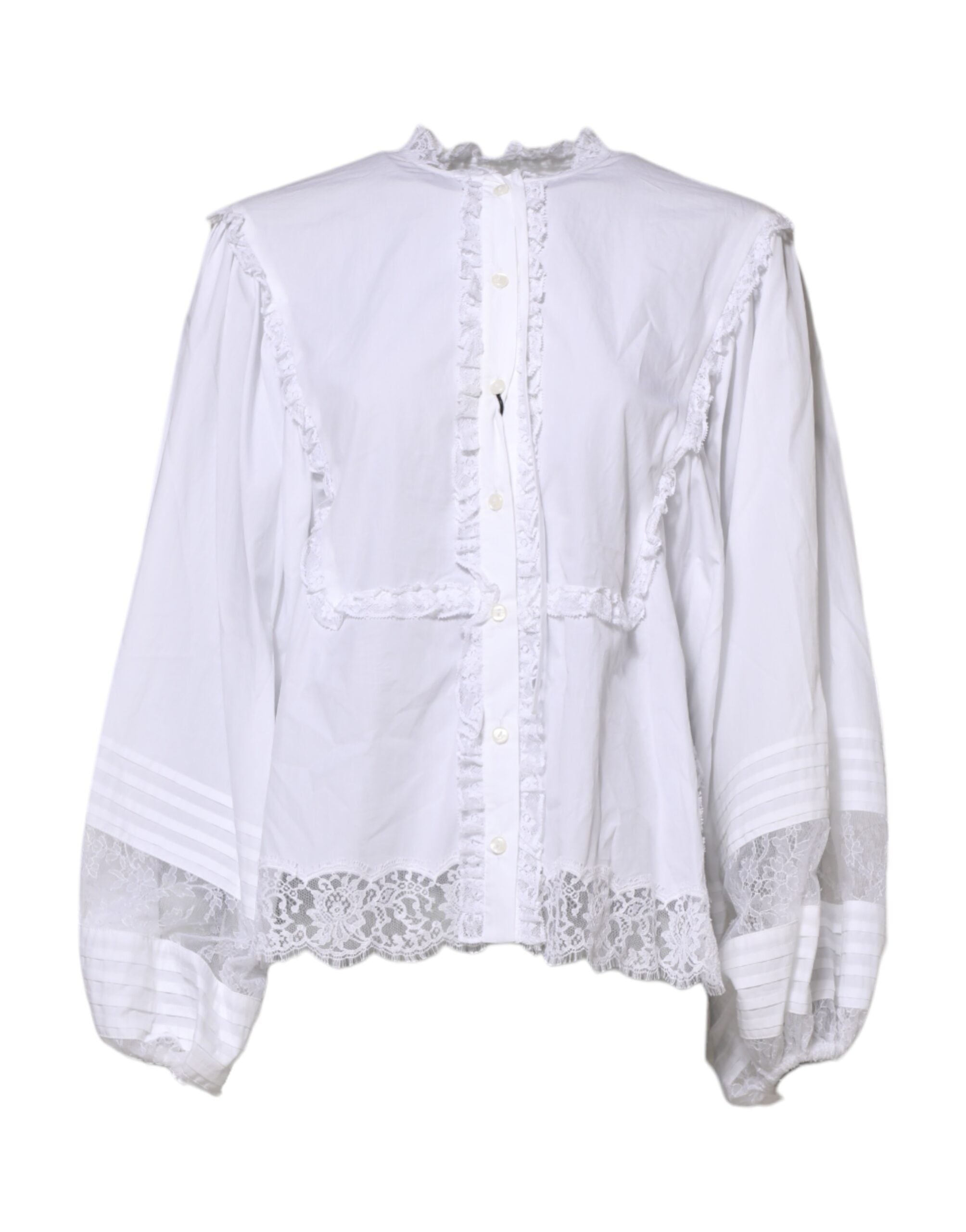 Blusa blanca Dolce & Gabbana con volantes y ribete de encaje-1