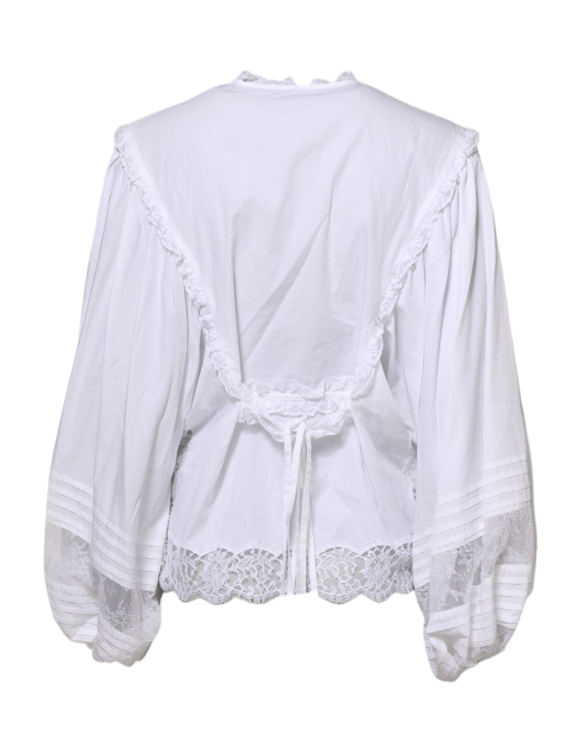 Blusa blanca Dolce & Gabbana con volantes y ribete de encaje-3