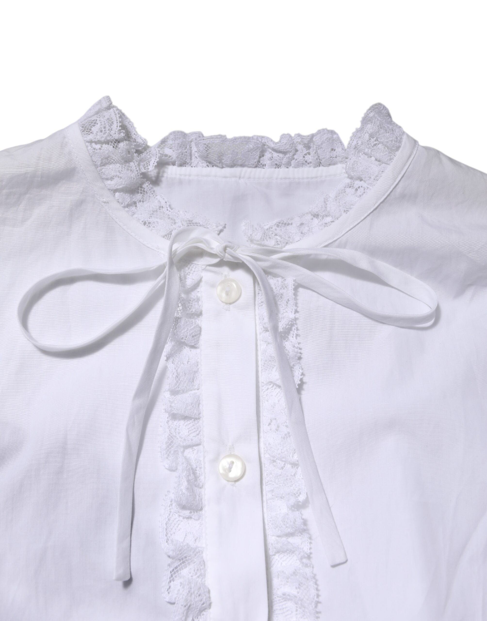 Blusa blanca Dolce & Gabbana con volantes y ribete de encaje-4