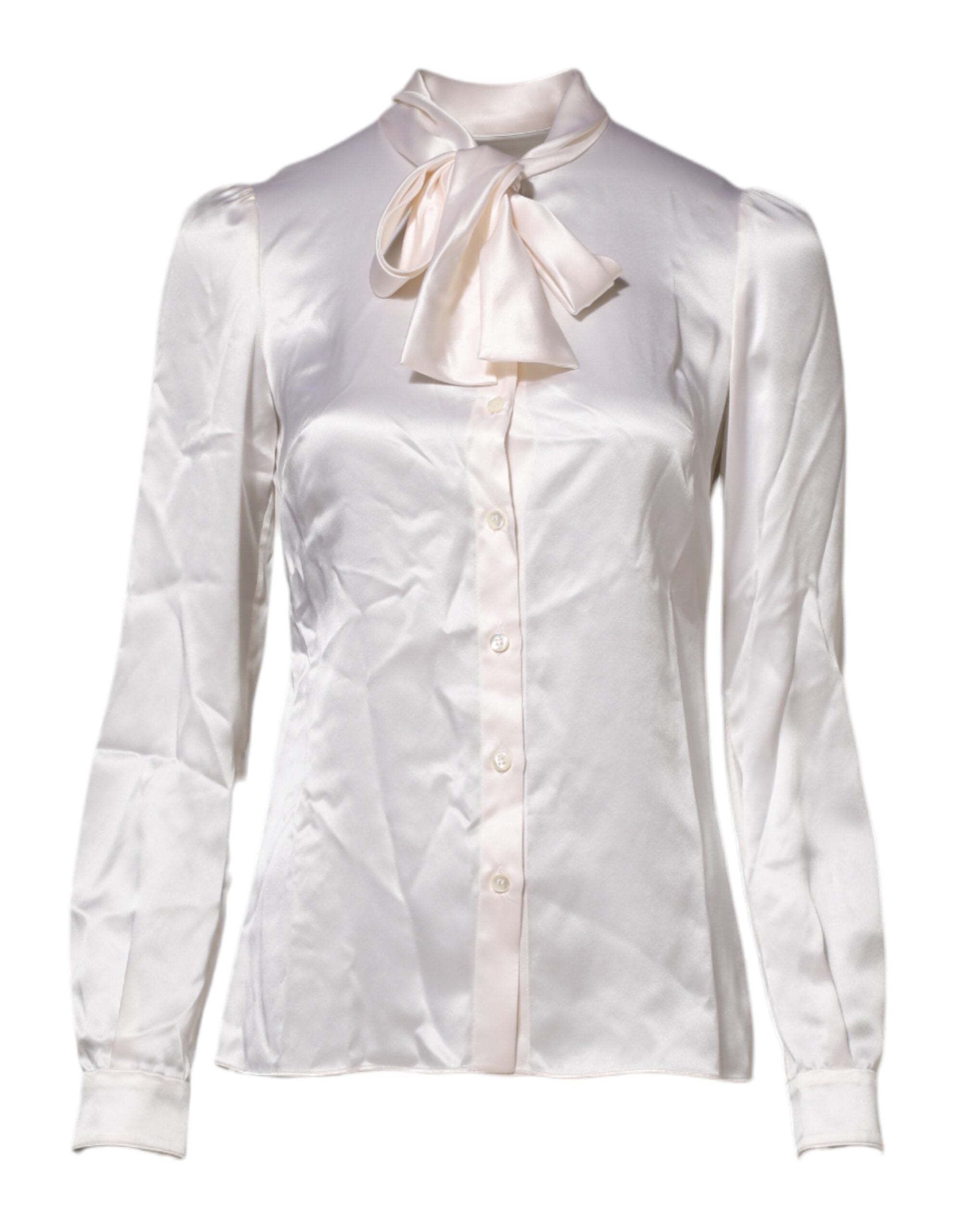Dolce & Gabbana Weißer Ascot-Kragen Langarm-Bluse Top-2