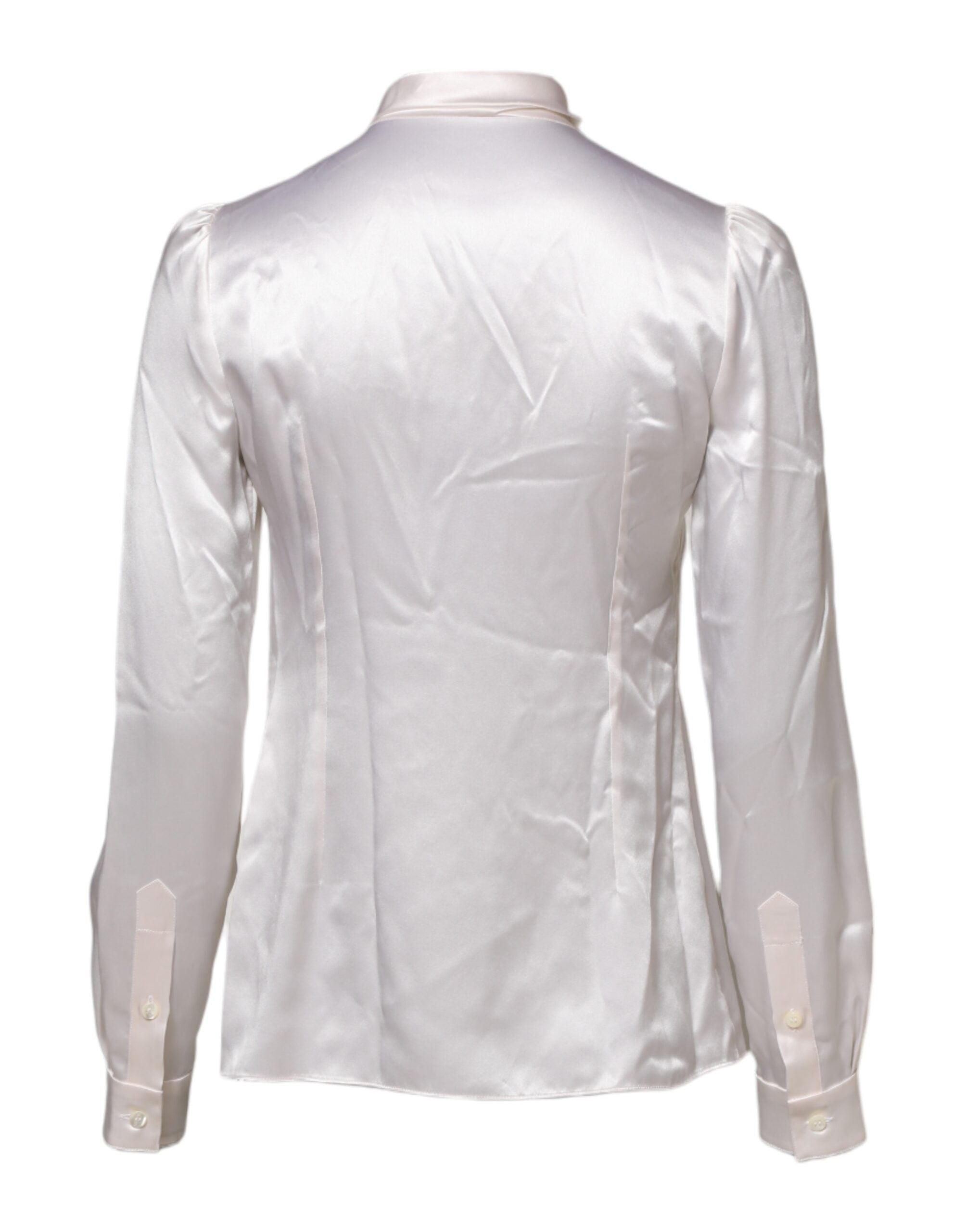Dolce & Gabbana Weißer Ascot-Kragen Langarm-Bluse Top-3