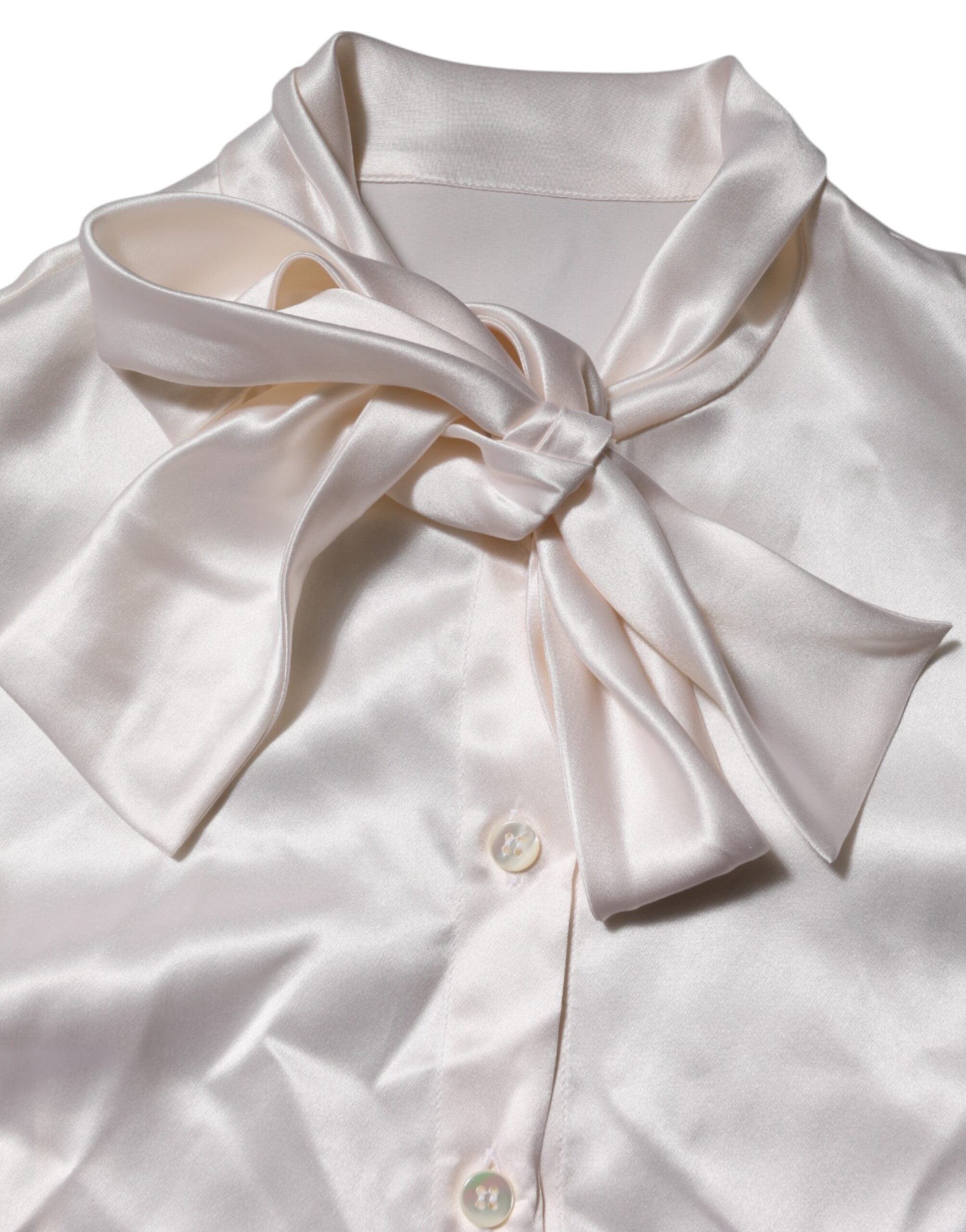Dolce & Gabbana Weißer Ascot-Kragen Langarm-Bluse Top-4